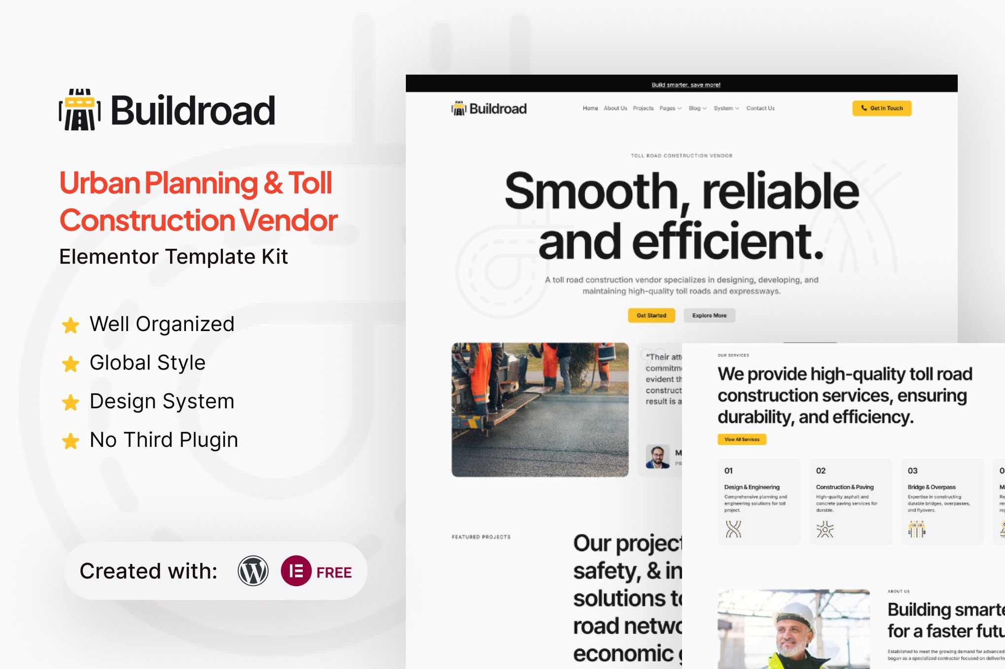 Buildroad - Urban Planning & Toll Contractor Elementor Template Kit template kit cover image