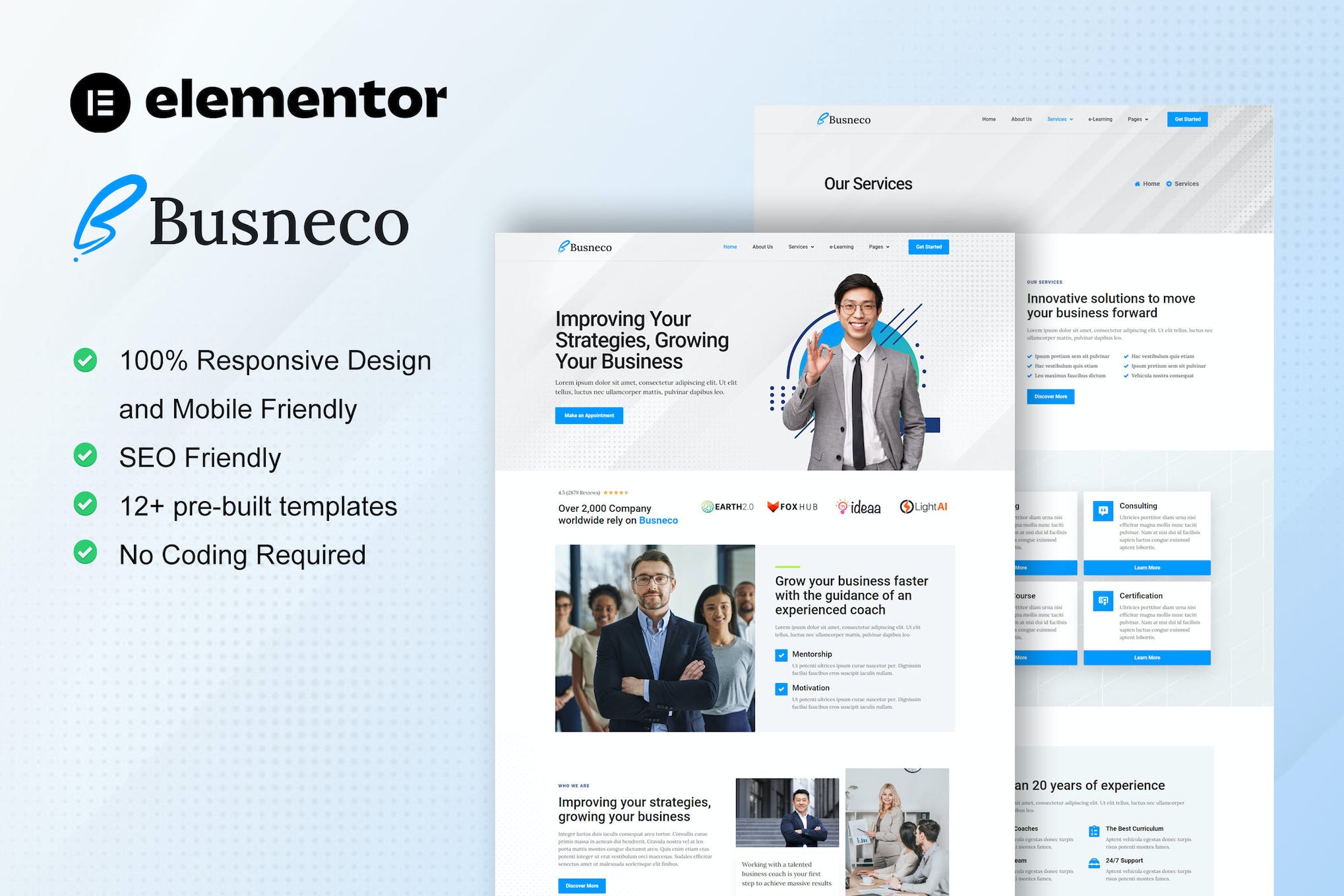 Busneco - Business Coach & Consulting Elementor Template Kit template kit cover image
