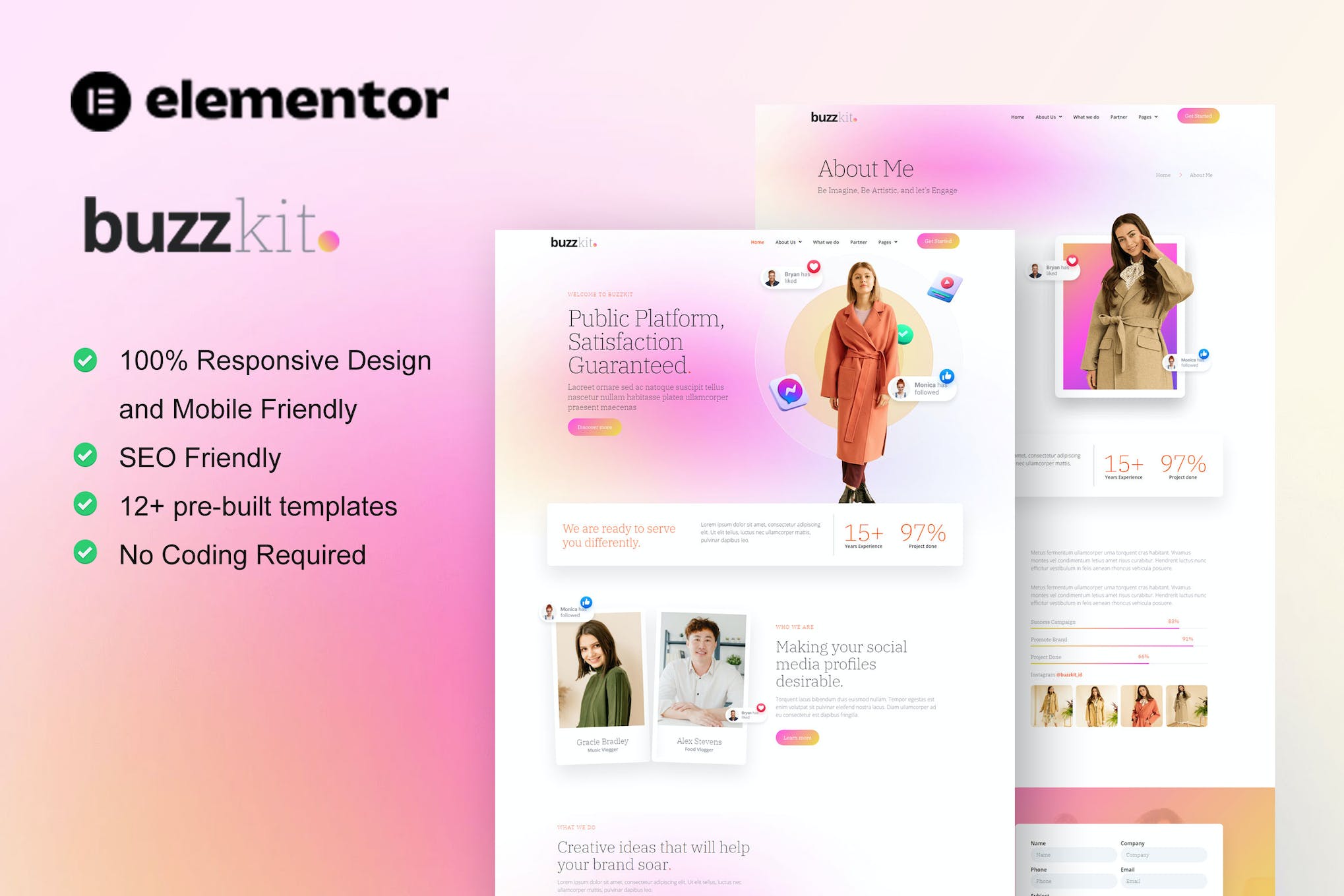 Buzzkit - Influencer & Creative Agency Elementor Template Kit template kit cover image
