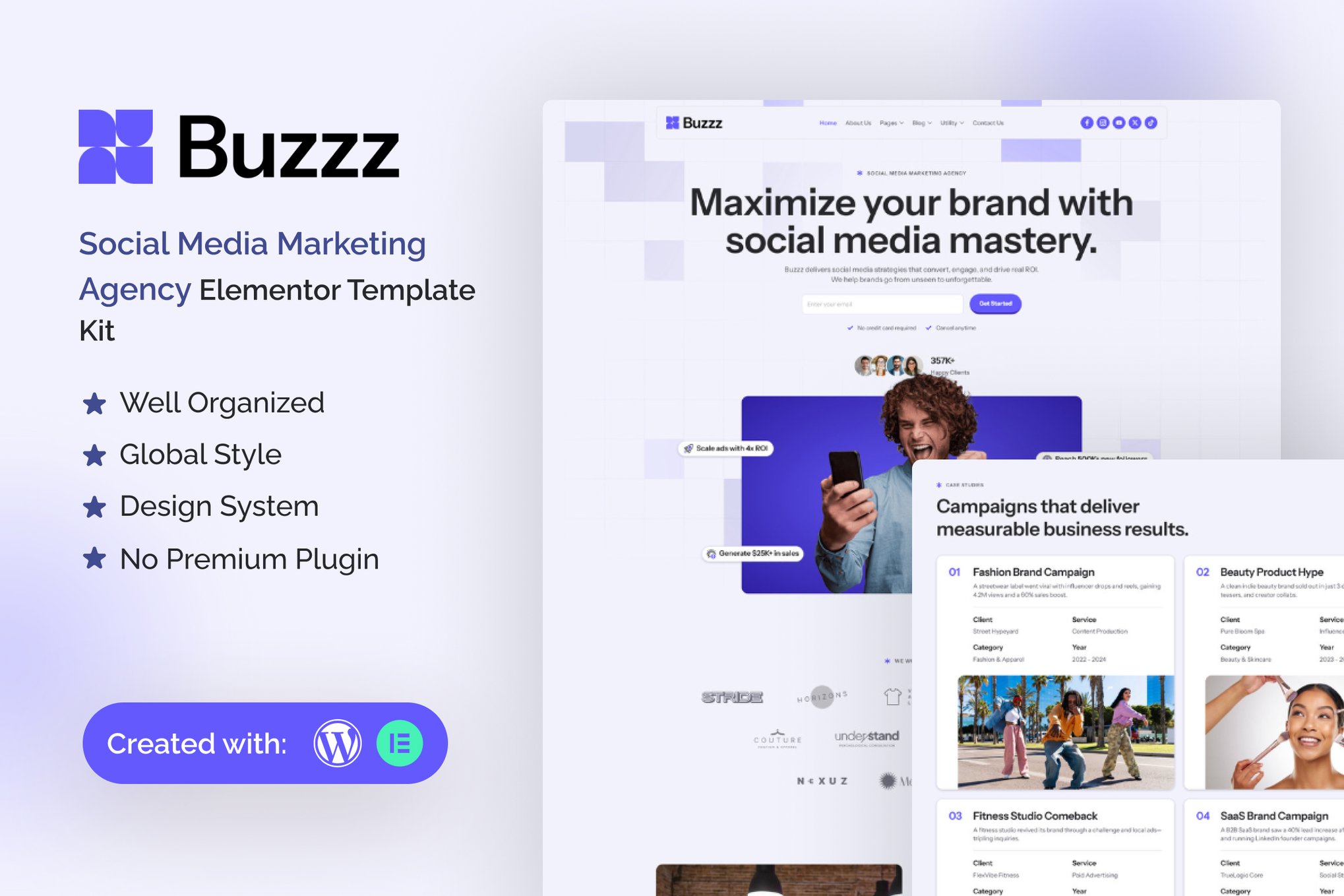 Buzzz - Social Media Marketing Agency Elementor Template Kit template kit cover image