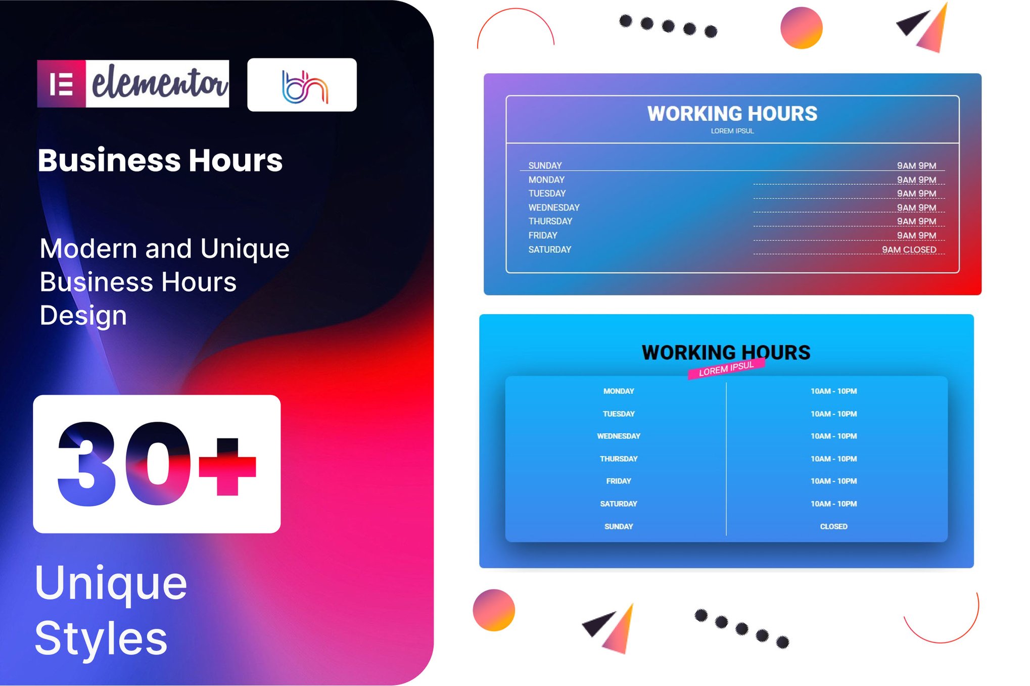 BWD Business Hours addon for elementor plugin cover image