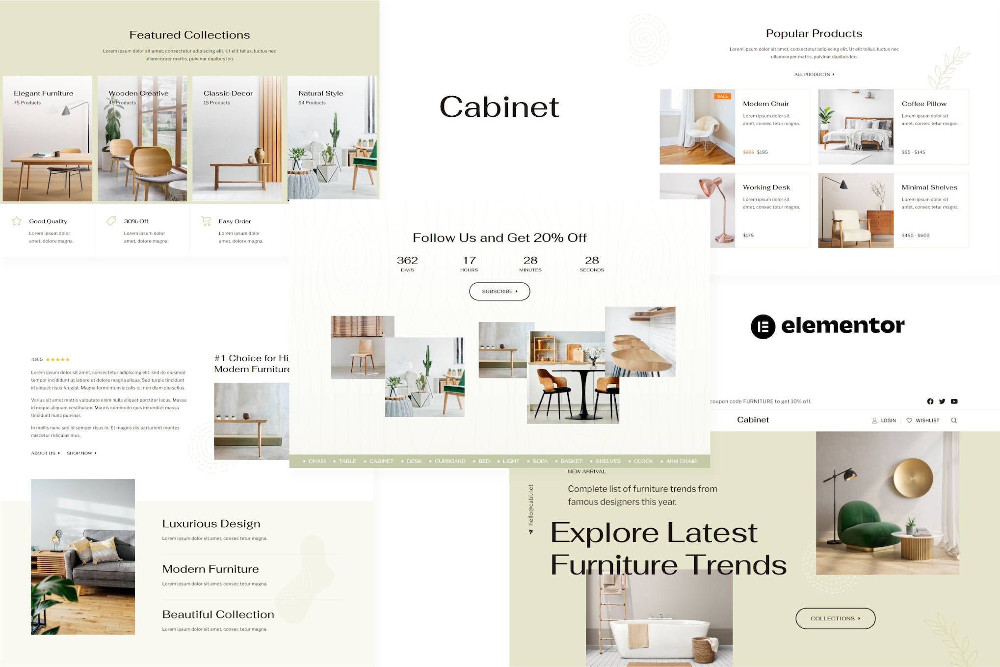 Cabinet - Furniture Store Elementor Template Kit template kit cover image