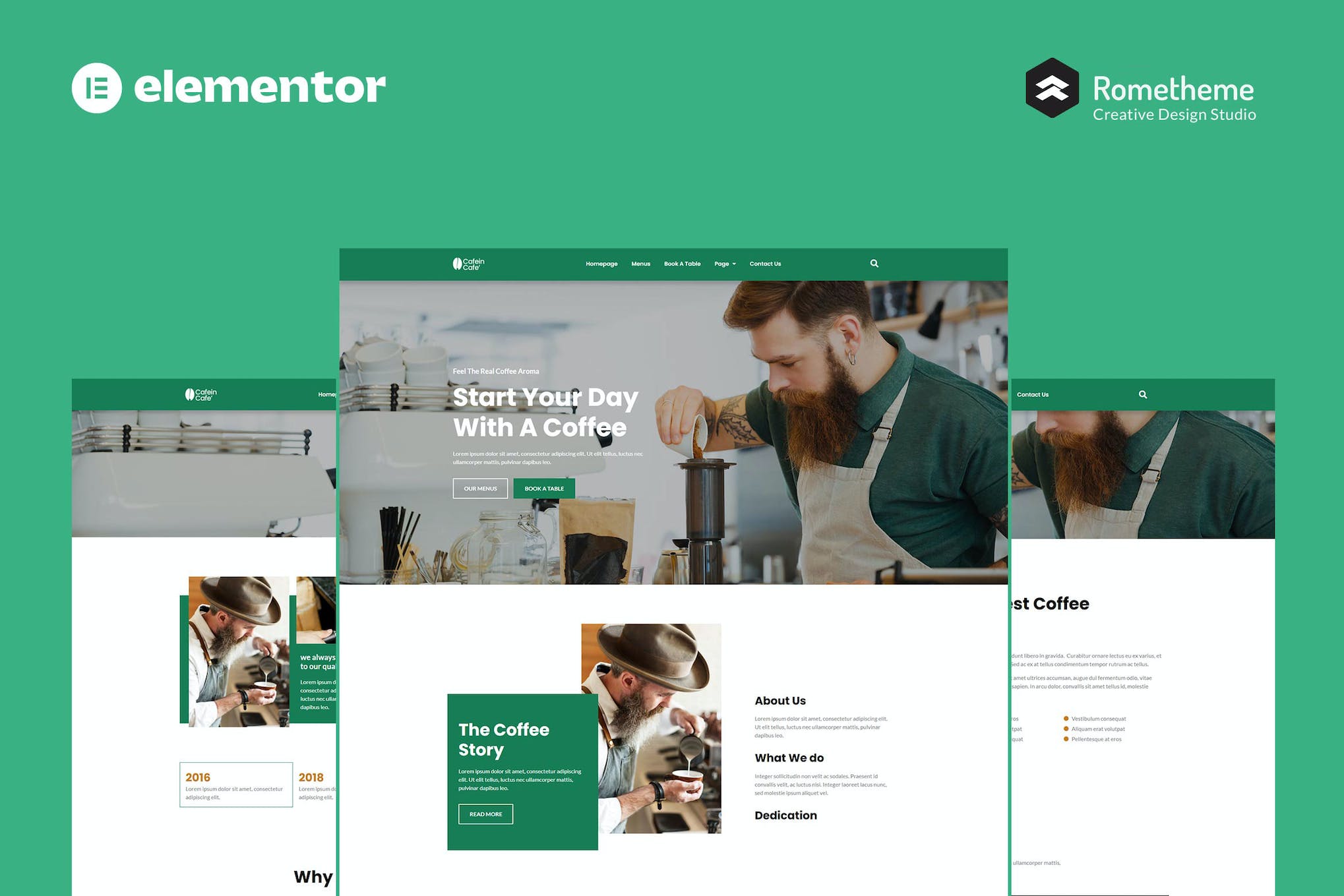 Cafein - Coffee Bar & Cafe Elementor Pro Full Site Template Kit template kit cover image