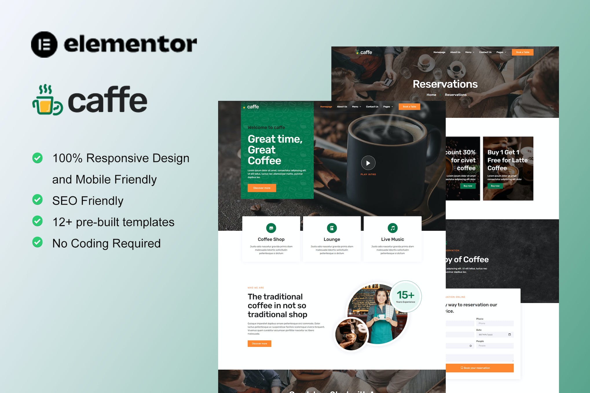 Caffe - Coffee Shop & Cafe Elementor Template Kit template kit cover image