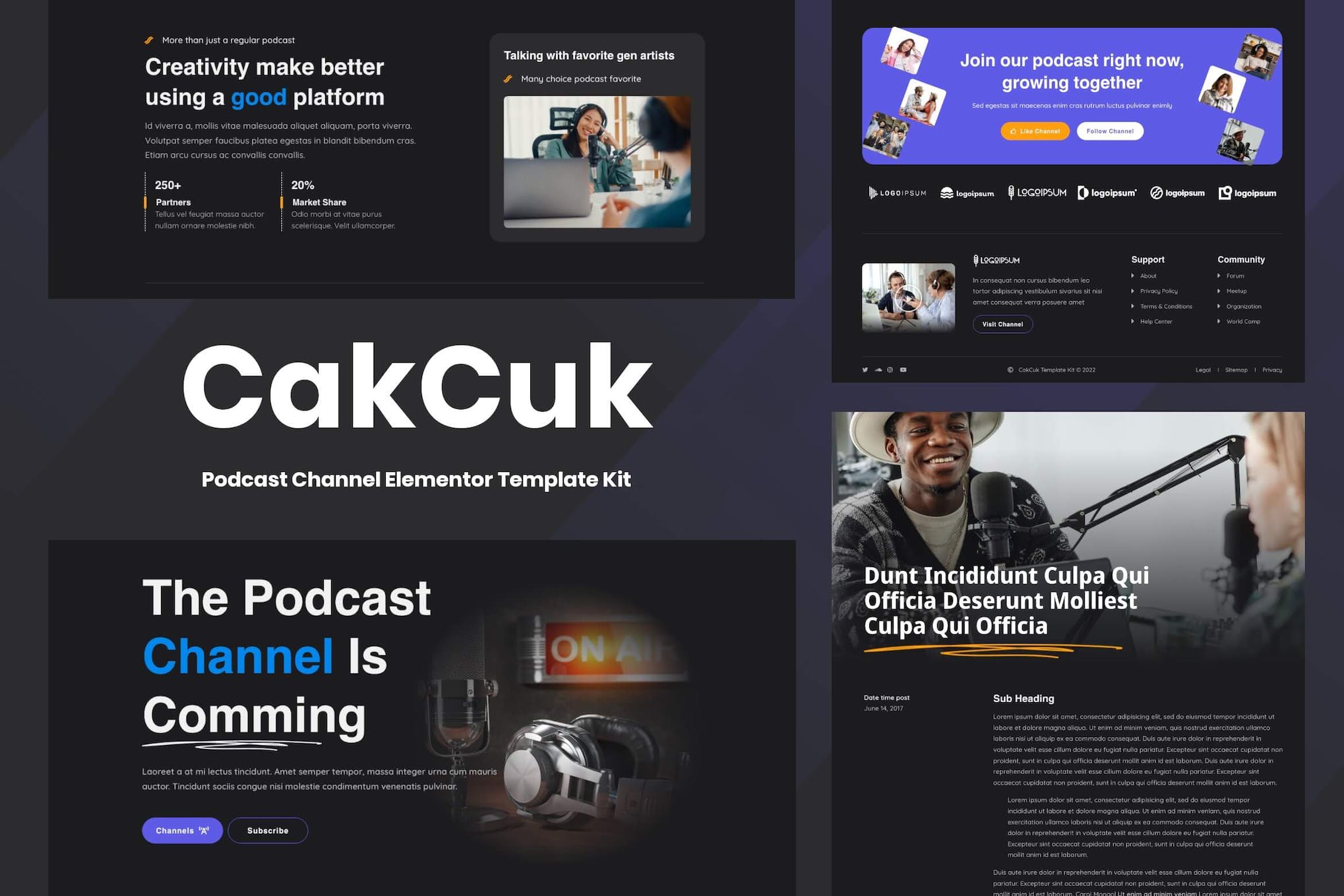 CakCuk - Podcast Channel Elementor Template Kit template kit cover image