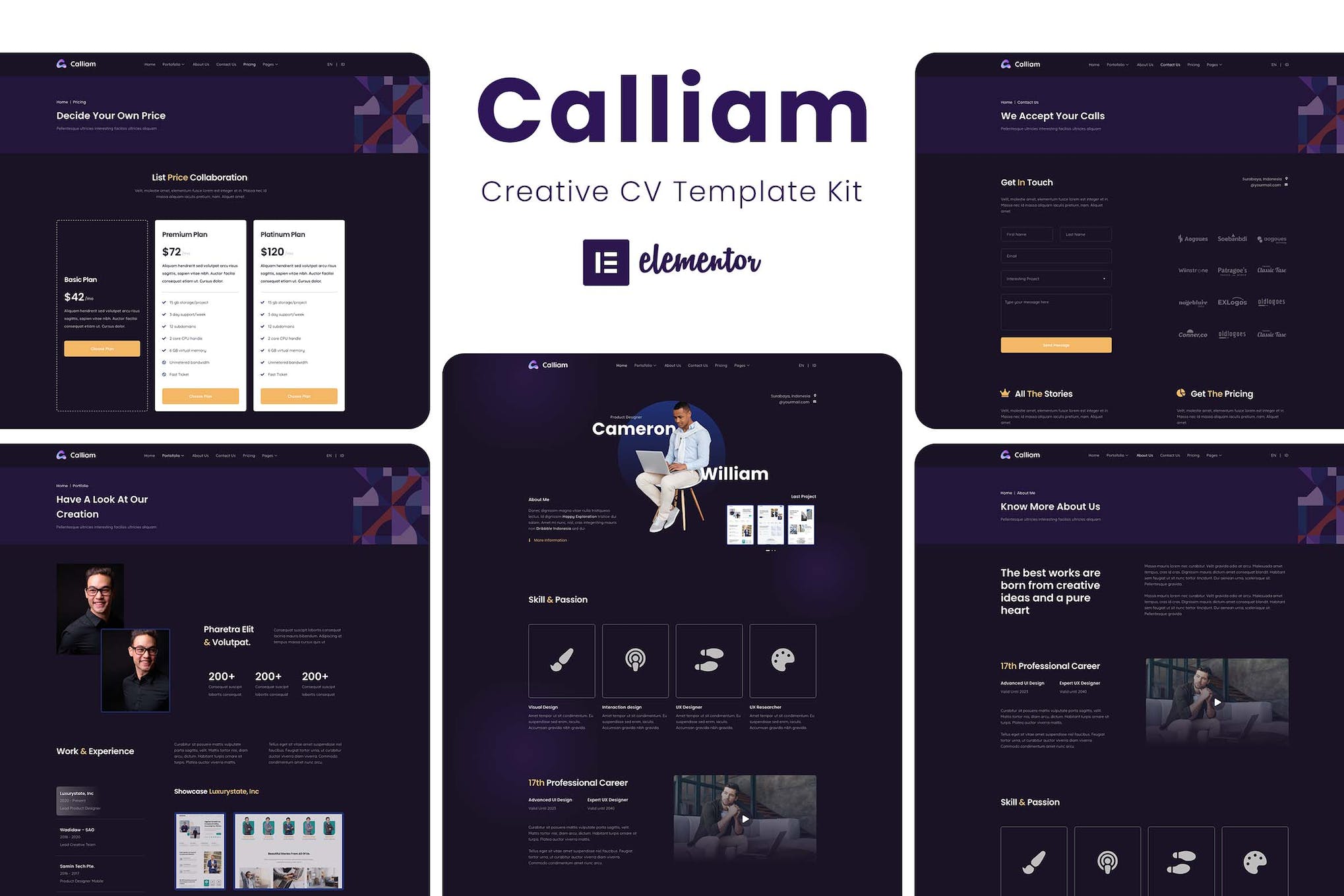 Calliam - Creative CV Elementor Template Kit template kit cover image