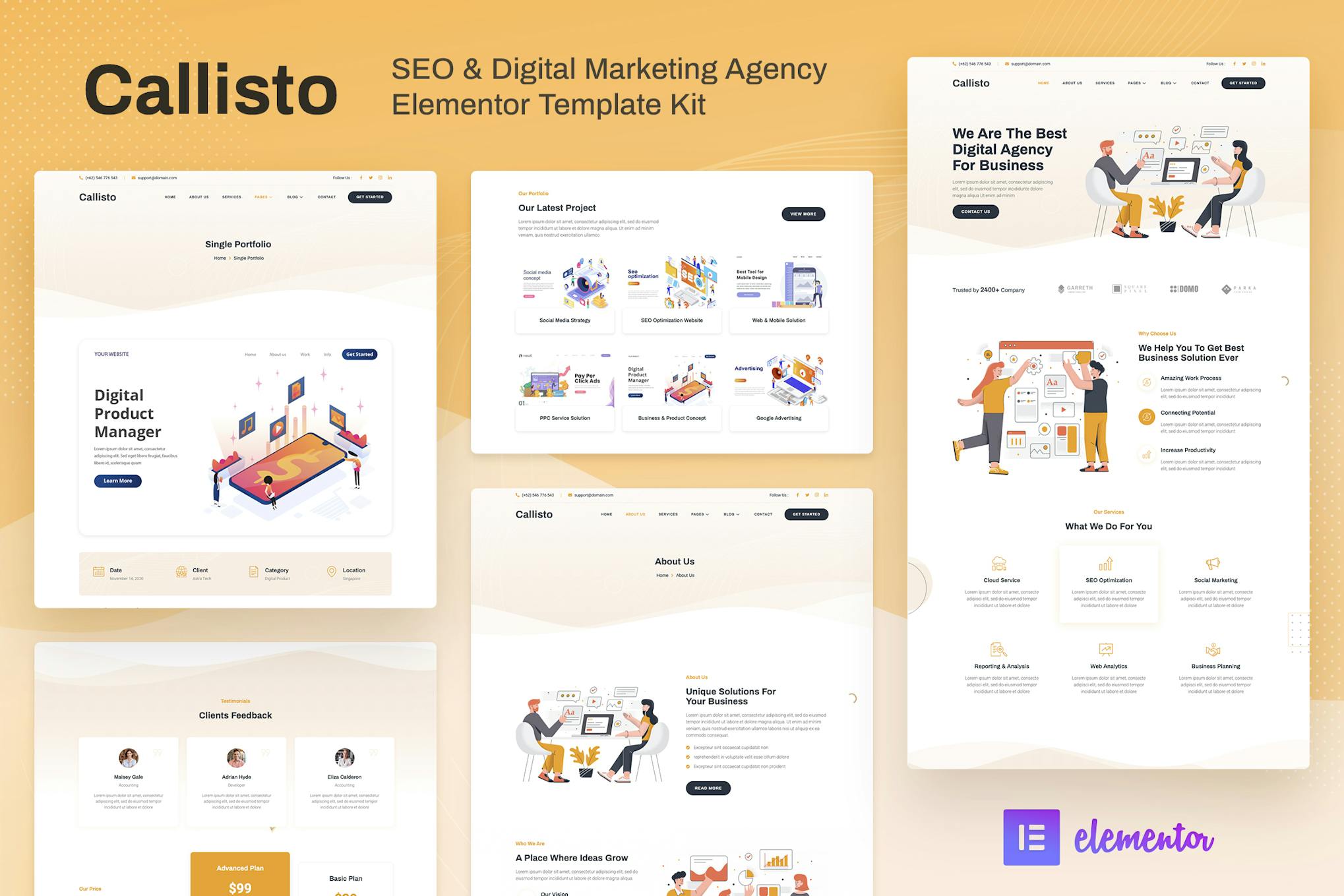 Callisto - SEO & Digital Marketing Agency Elementor Template Kit template kit cover image