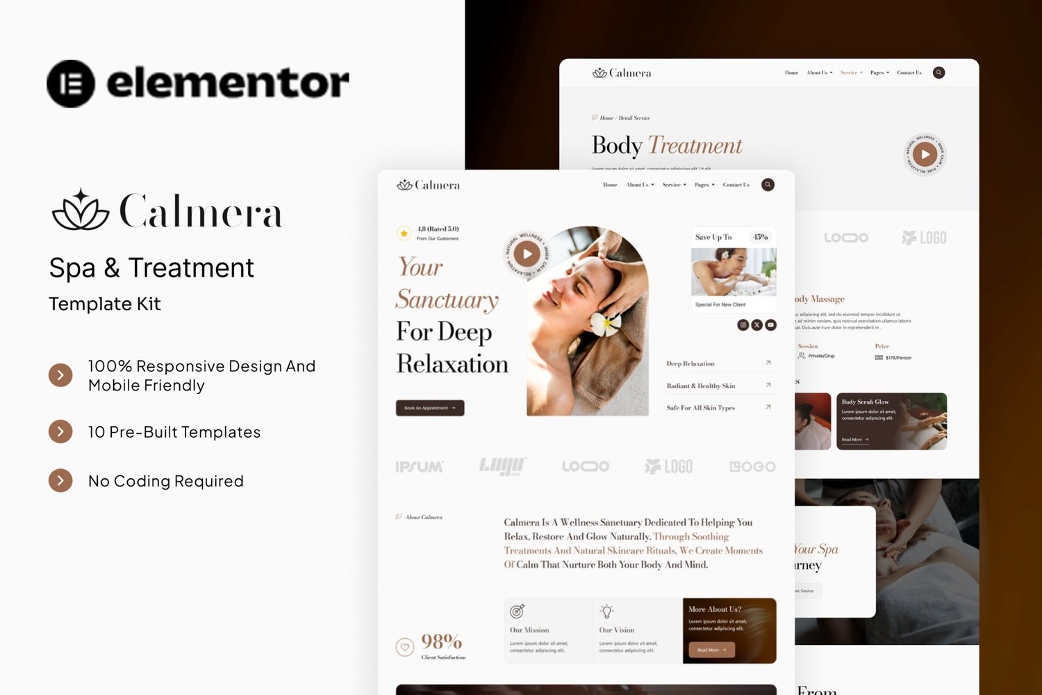 Calmera - SPA & Treatment Elementor Template Kit template kit cover image