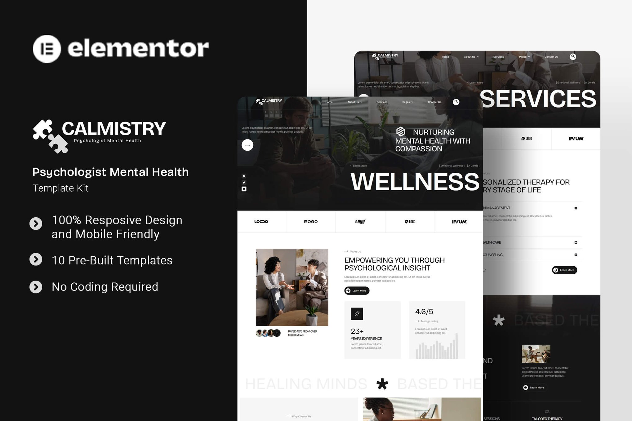 Calmistry - Psychologist Mental Health Elementor Template Kit template kit cover image