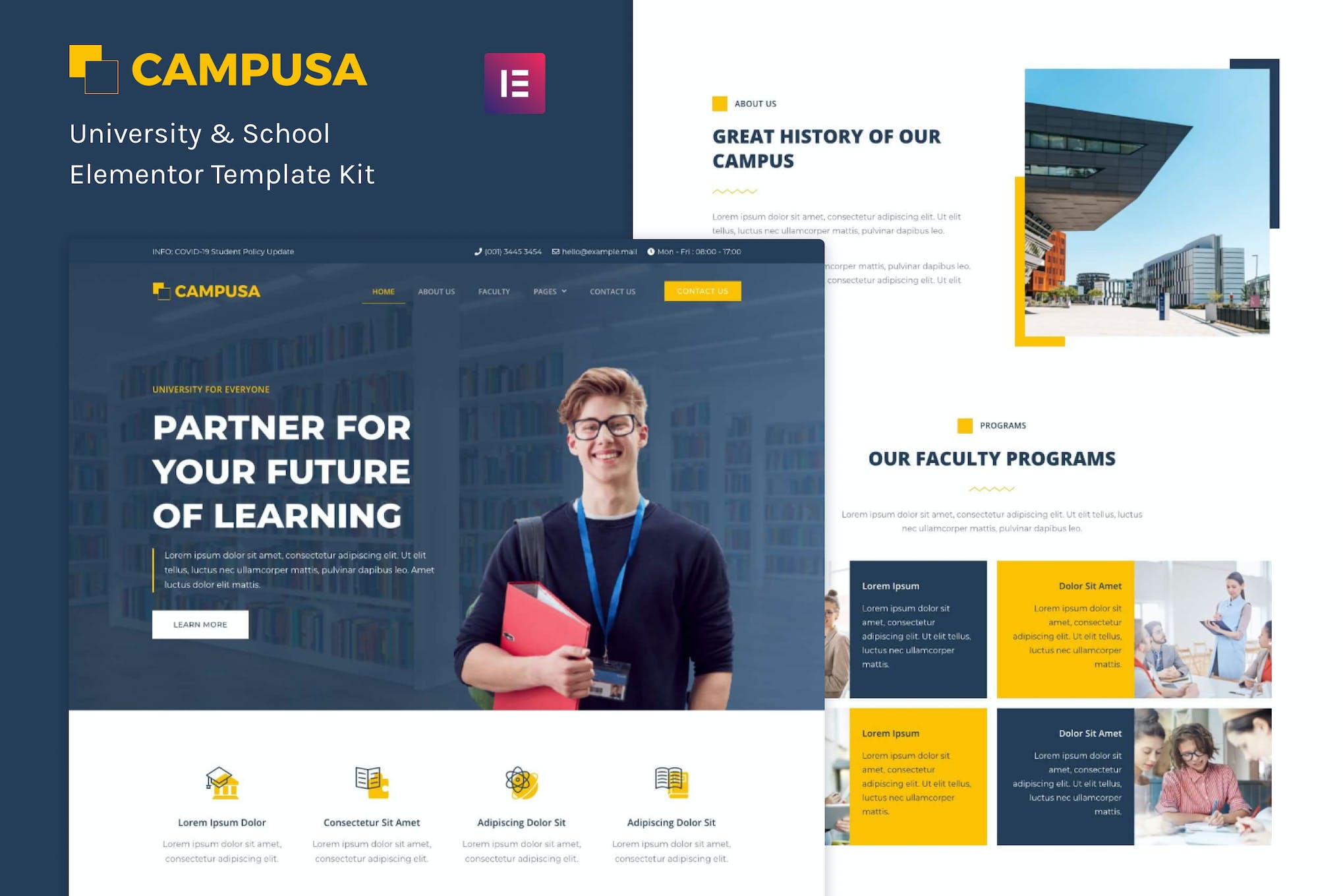 Campusa - University & School Elementor Template Kit template kit cover image