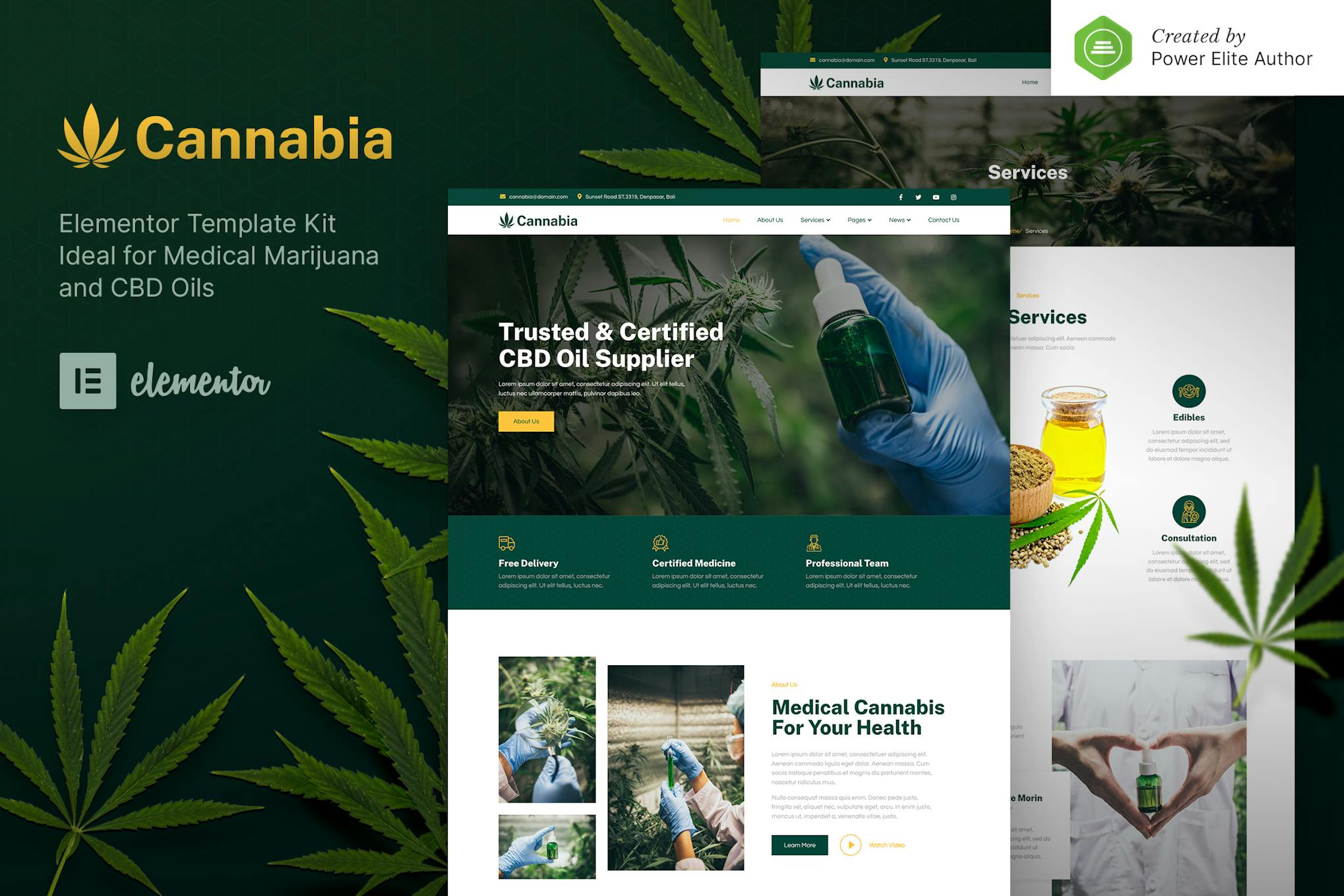 Cannabia – Medical Marijuana & CBD Oil Elementor Template Kit template kit cover image