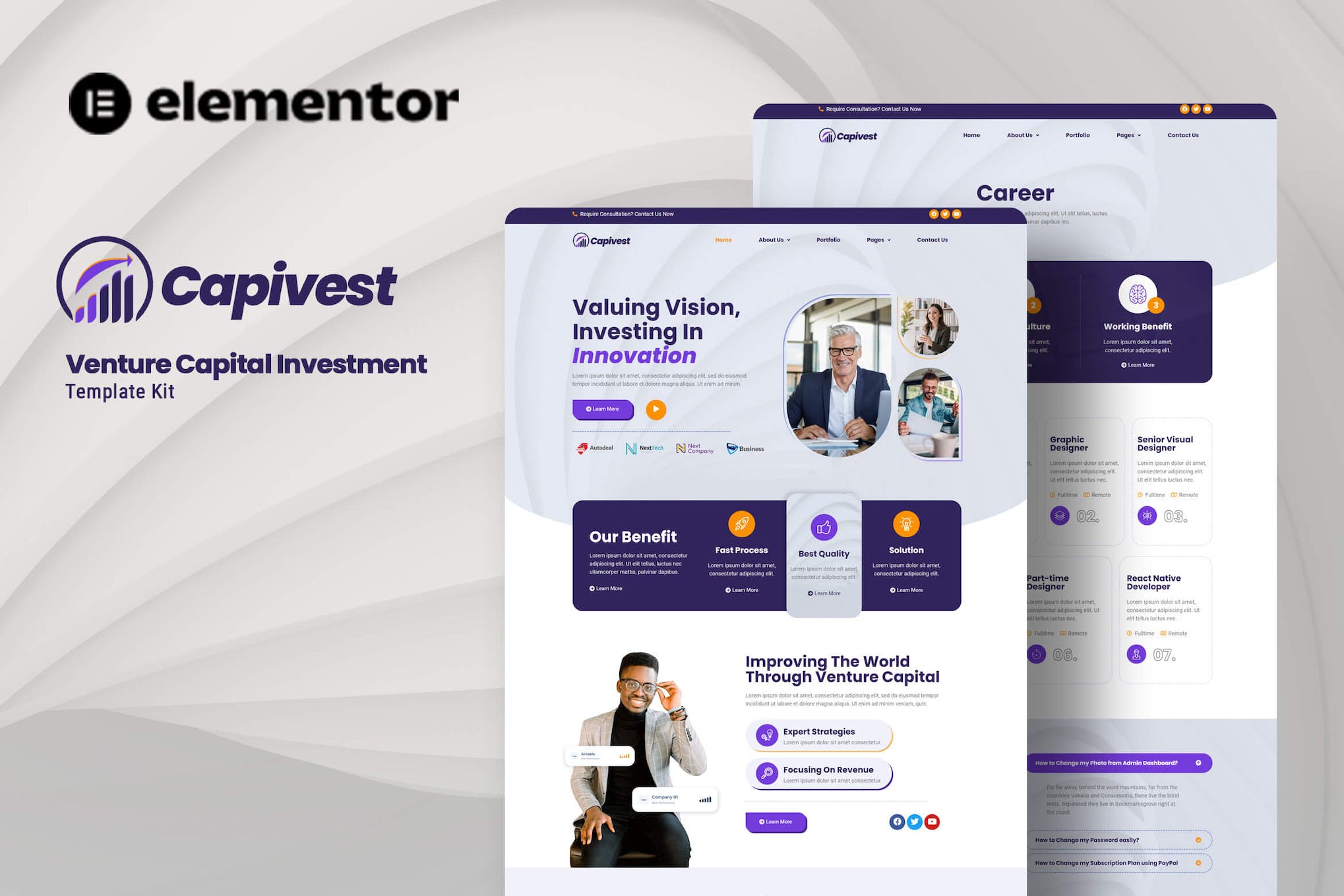 Capivest - Venture Capital Investment Elementor Template Kit template kit cover image