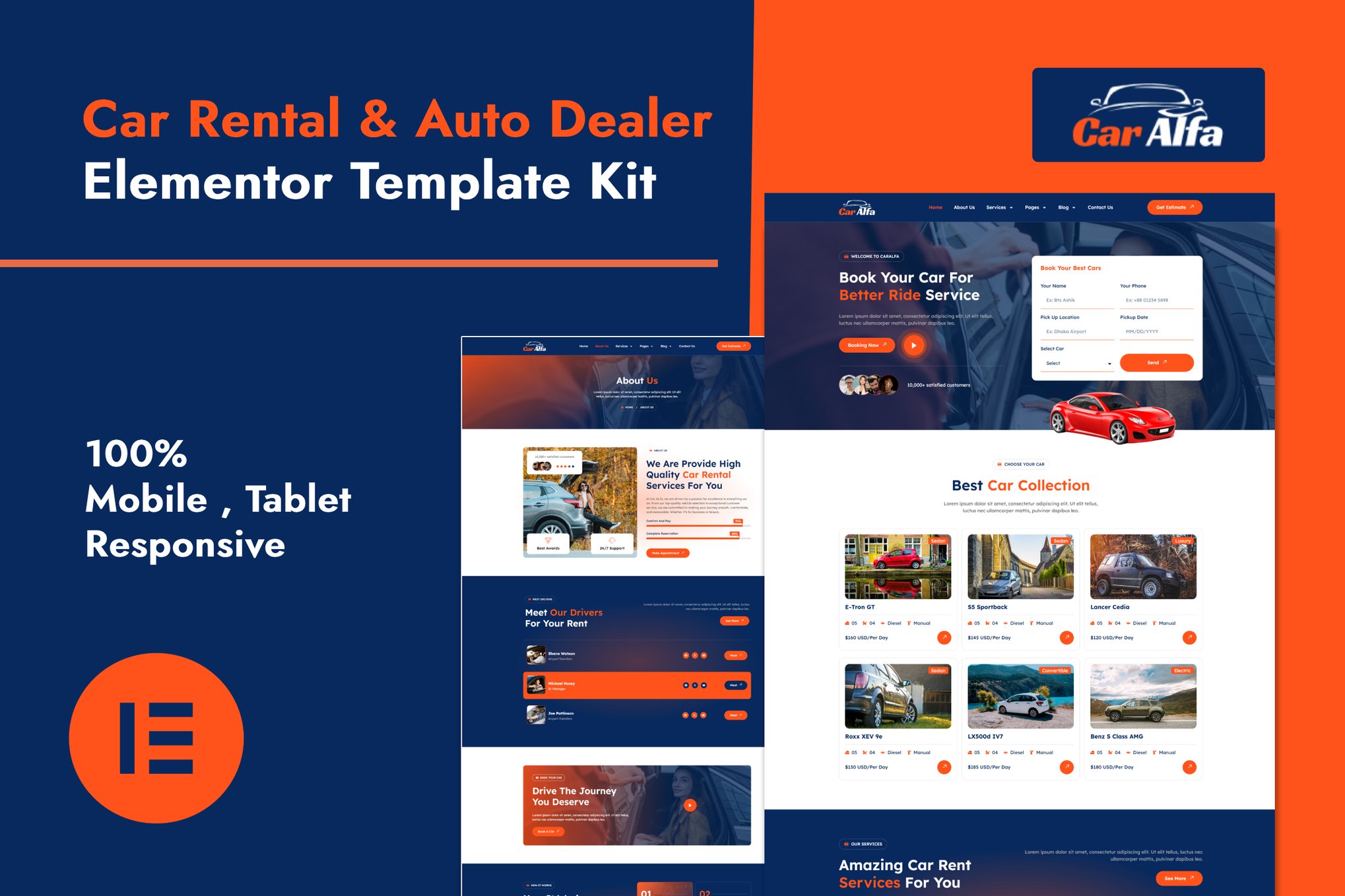 CarAlfa - Car Rental & Dealer Elementor Pro Template Kit template kit cover image