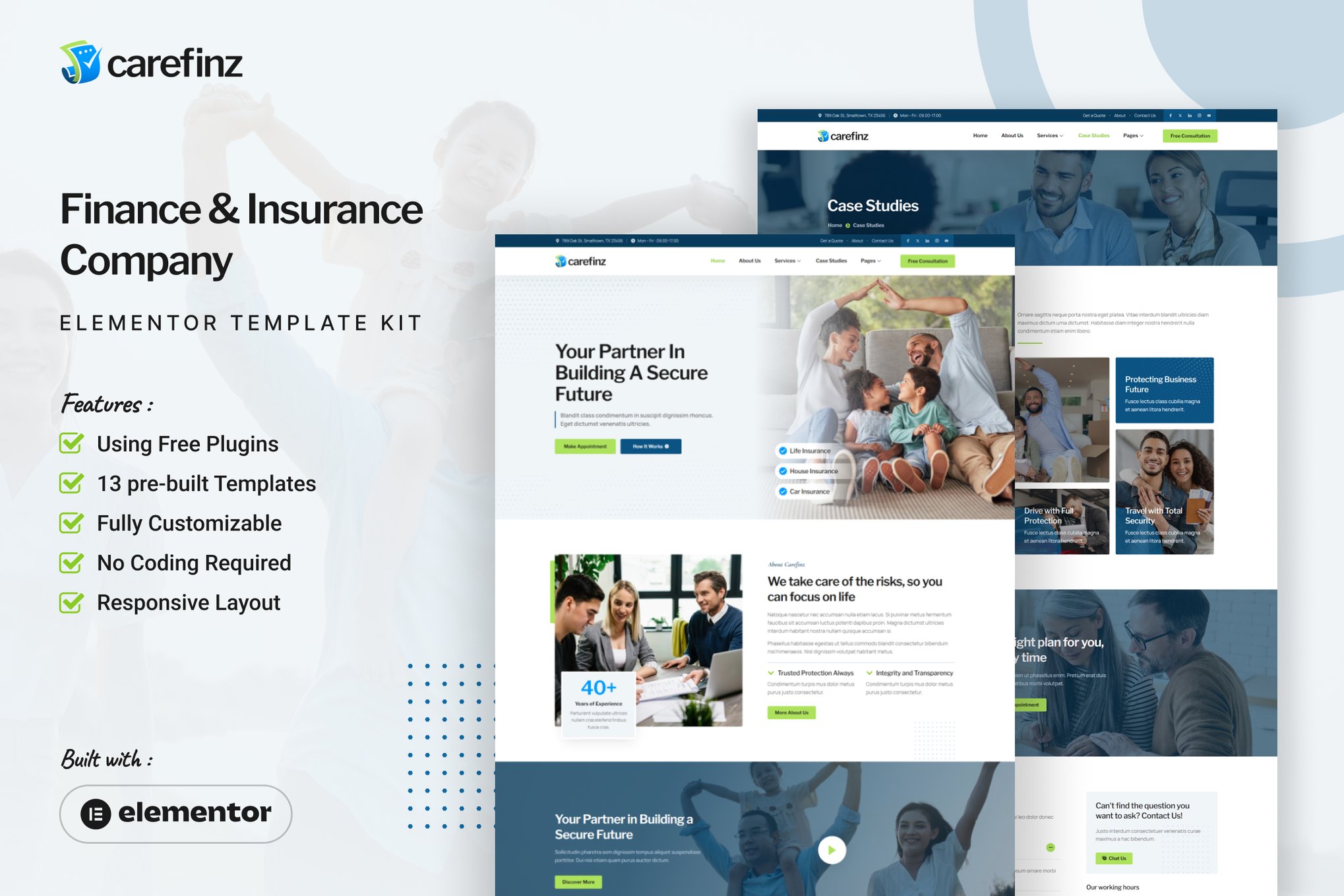 Carefinz - Finance & Insurance Company Elementor Template Kit template kit cover image