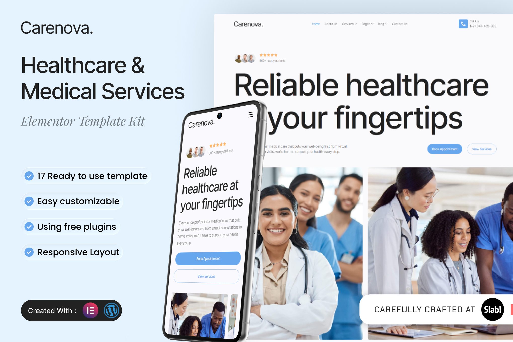 Carenova - Healthcare & Medical Services Elementor Template Kit template kit cover image
