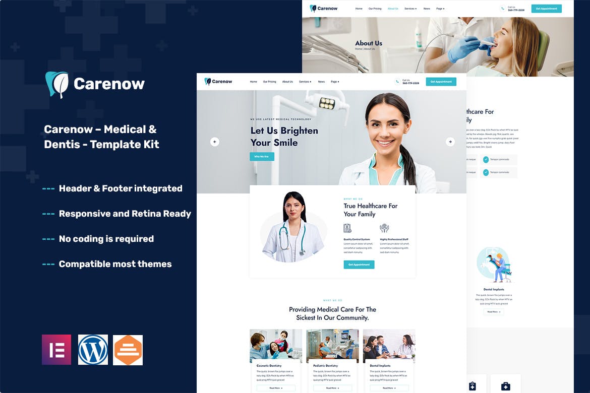 Carenow – Medical & Dentist Elementor Template Kit template kit cover image