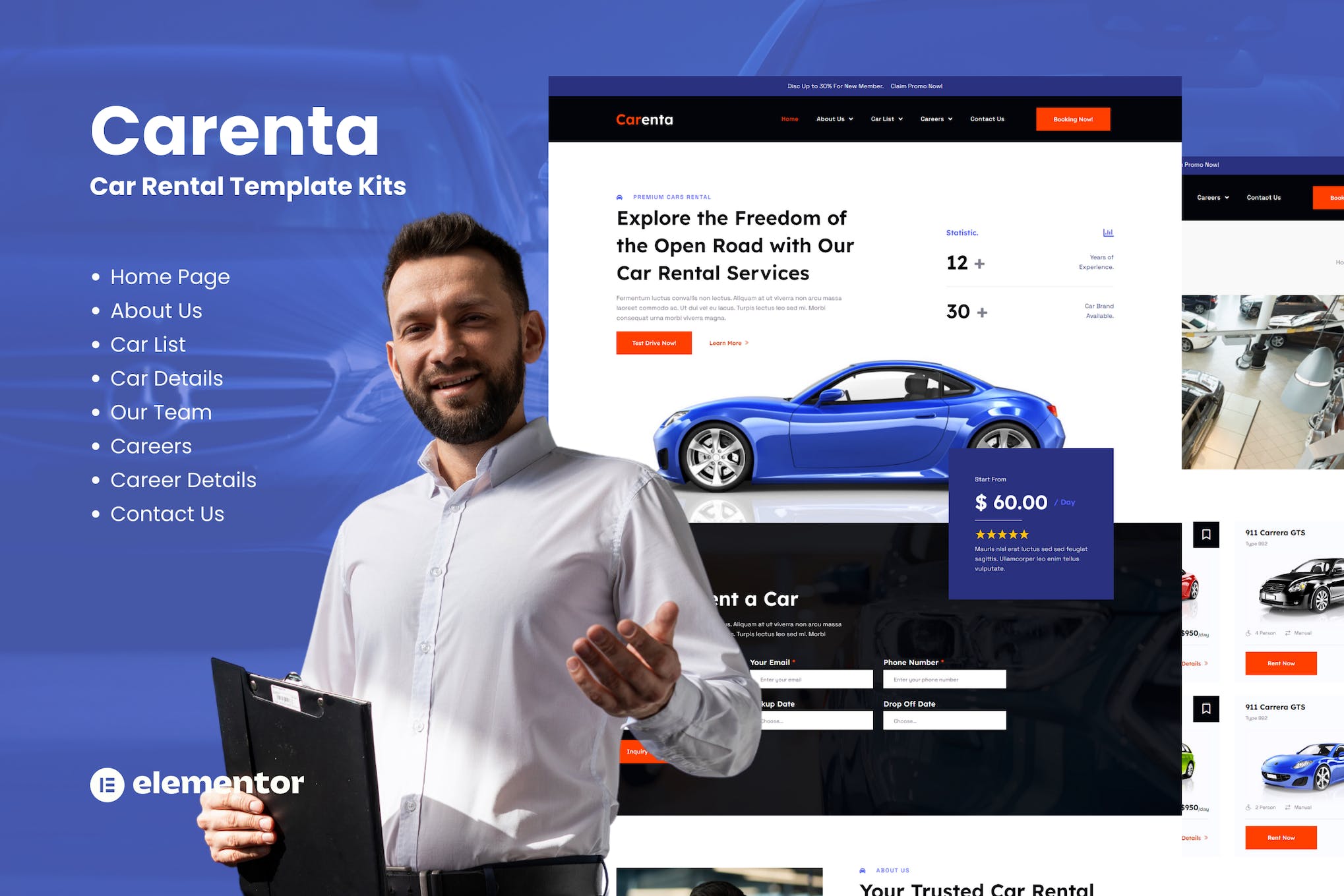 Carenta - Car Rental Business Elementor Template Kits template kit cover image
