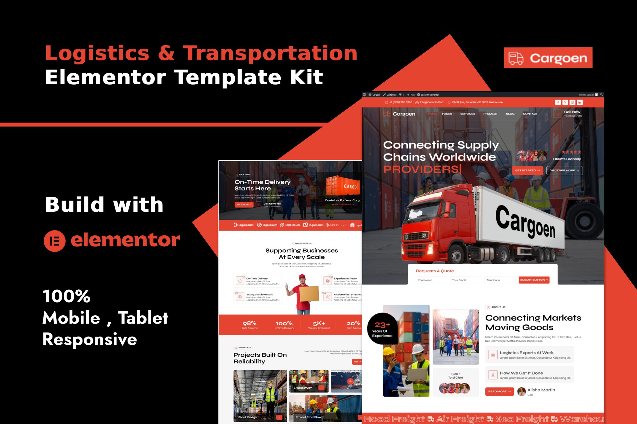 Cargoen - Logistics & Transportation Elementor Template Kit template kit cover image