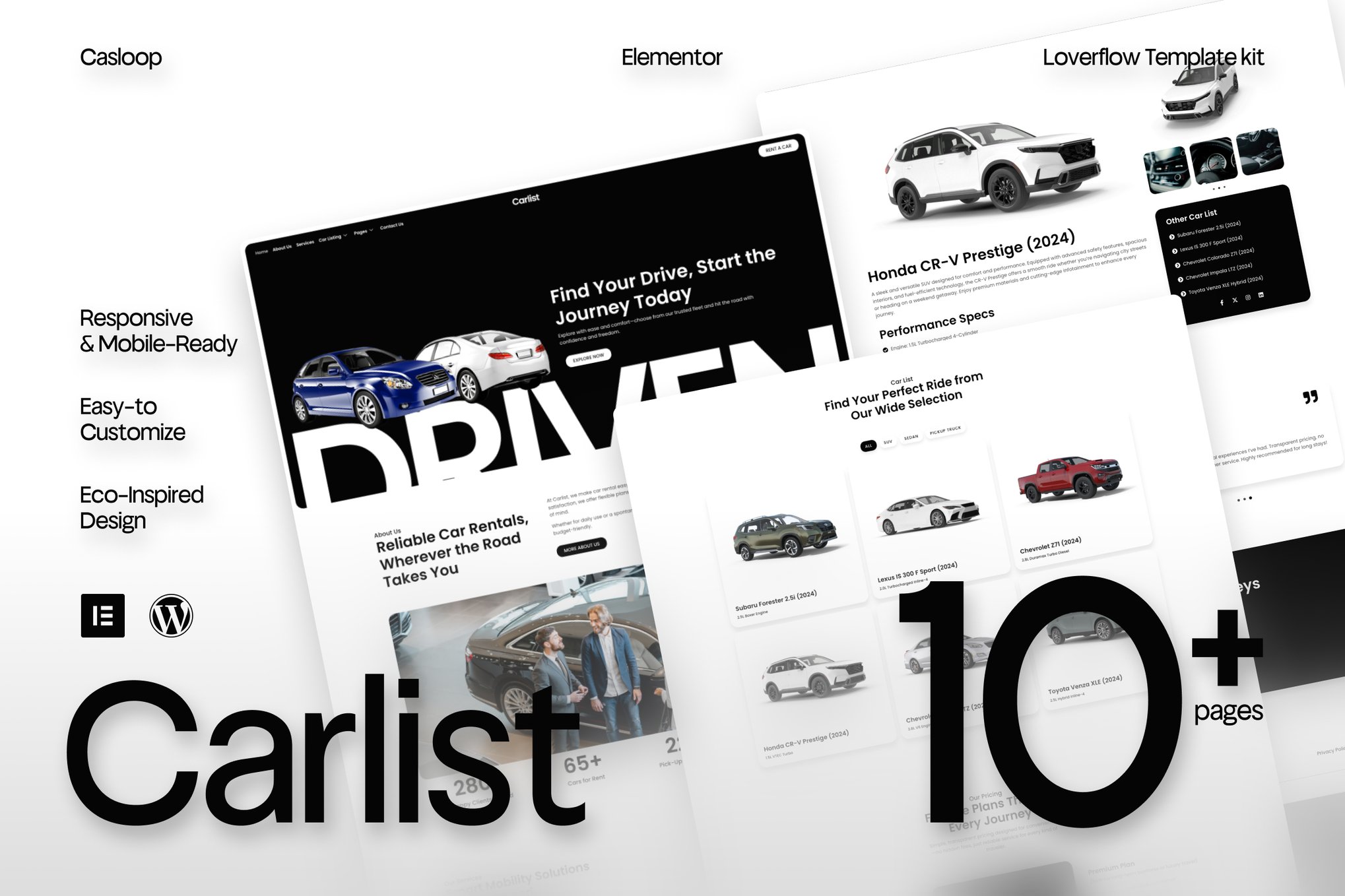 Carlist - Modern Minimalist Car Rental Elementor Template Kit template kit cover image
