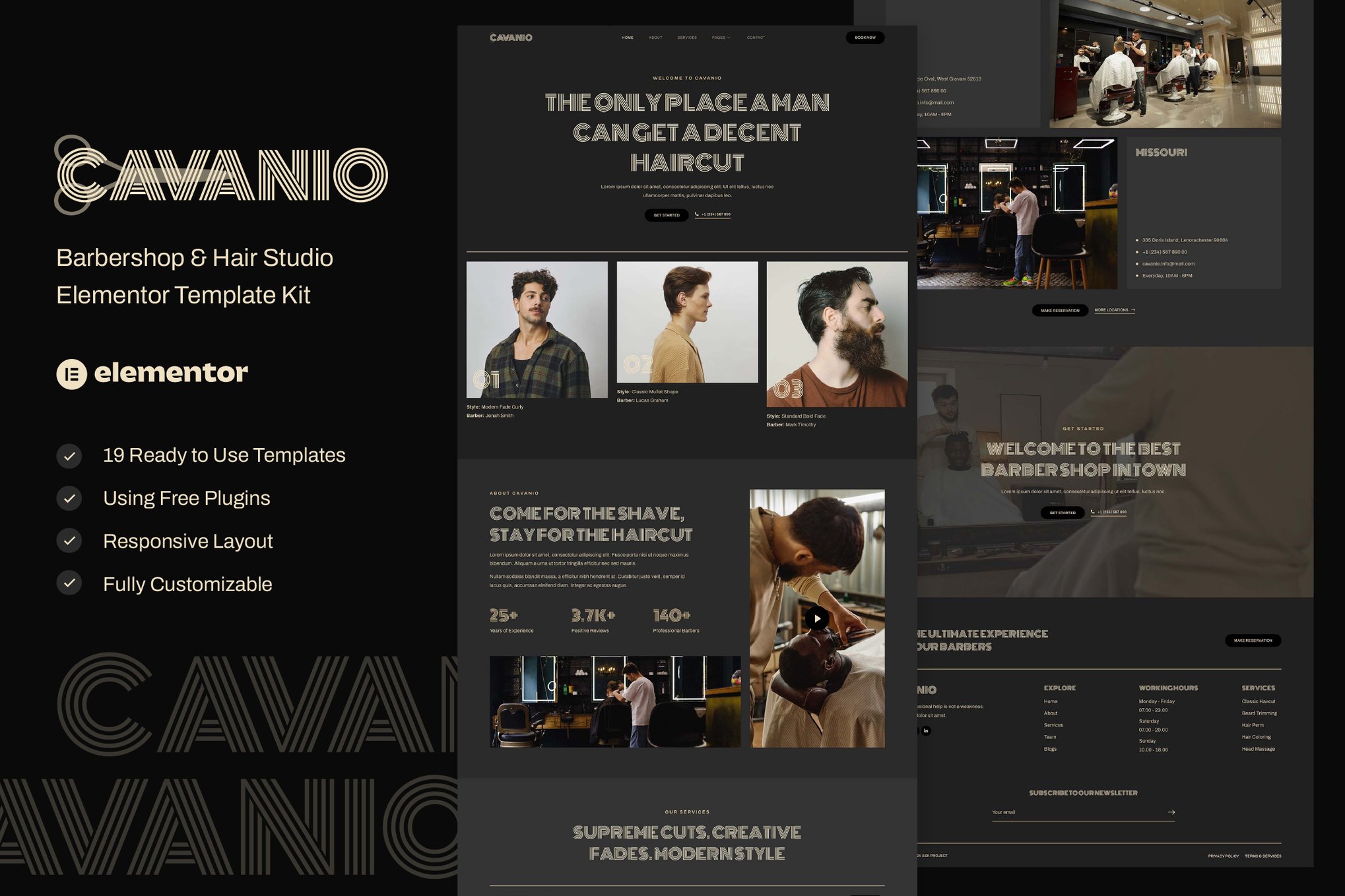 Cavanio - Barbershop & Hair Studio Elementor Template Kit template kit cover image
