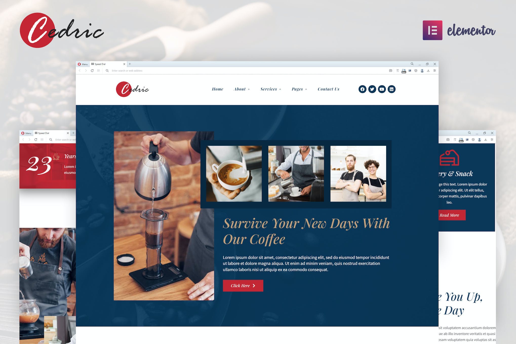 Cedric - Coffee & Beverages Elementor Template Kit template kit cover image