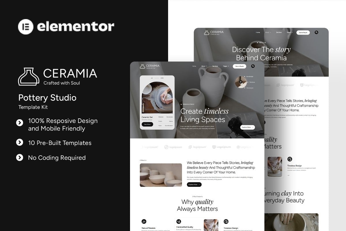 Ceramia - Pottery Studio Elementor Template Kit template kit cover image