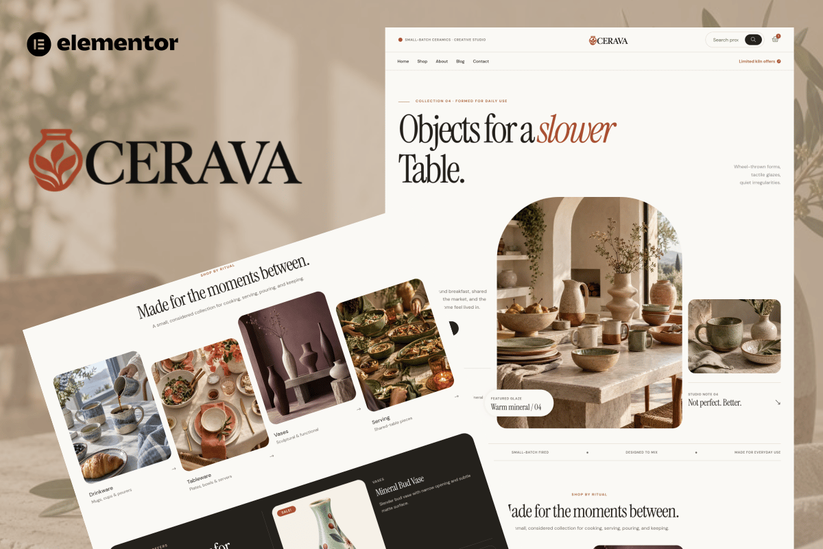 Cerava - Ceramic & Pottery Store WooCommerce Elementor Pro Template Kit template kit cover image