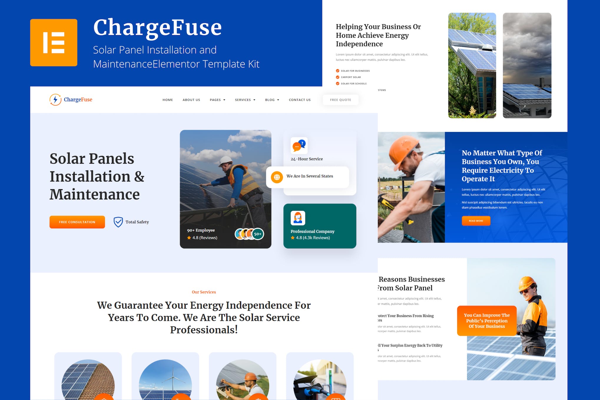 ChargeFuse - Solar Panel Installation & Maintenance Elementor Template Kit template kit cover image