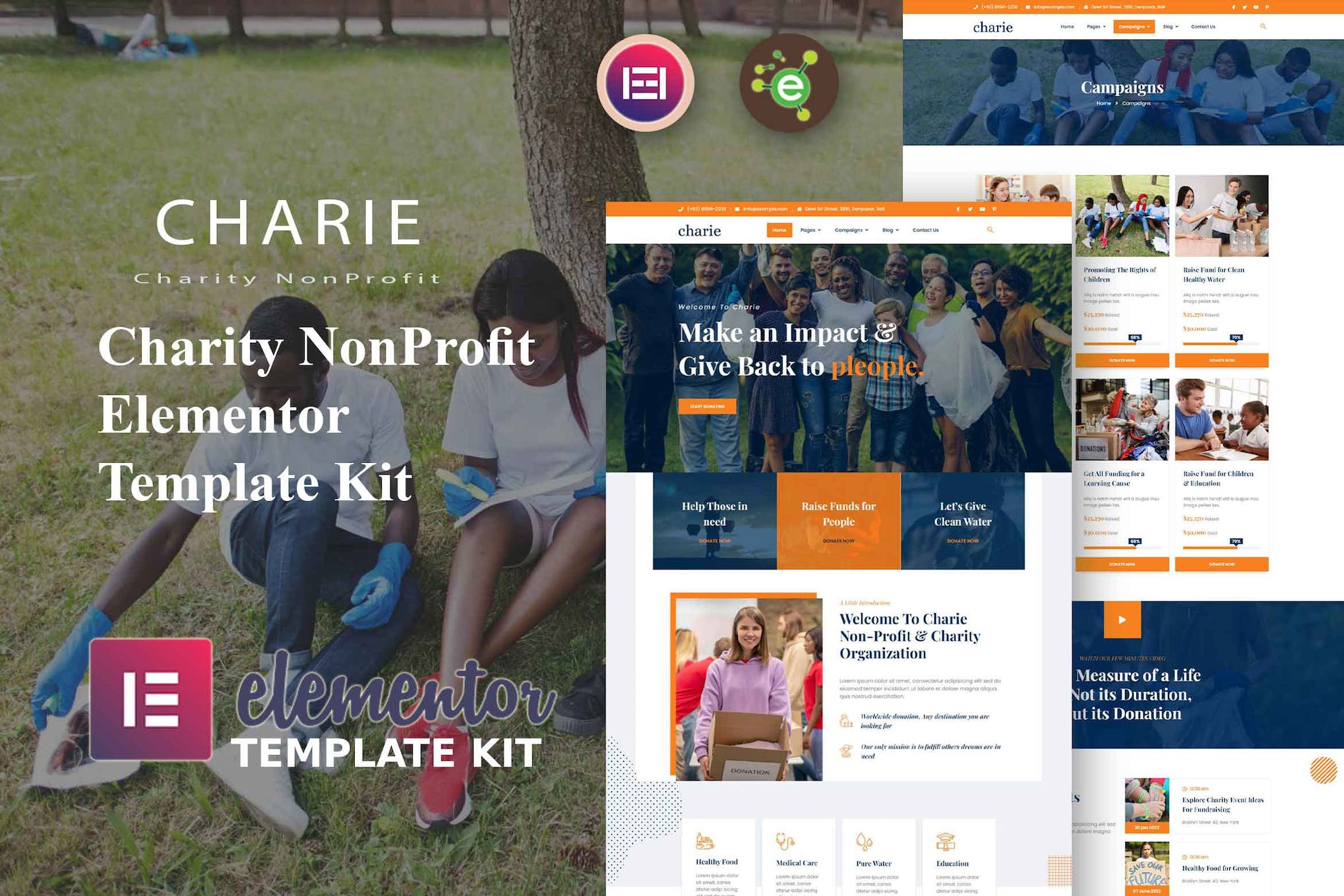 Charie - Charity NonProfit Elementor Template Kit template kit cover image