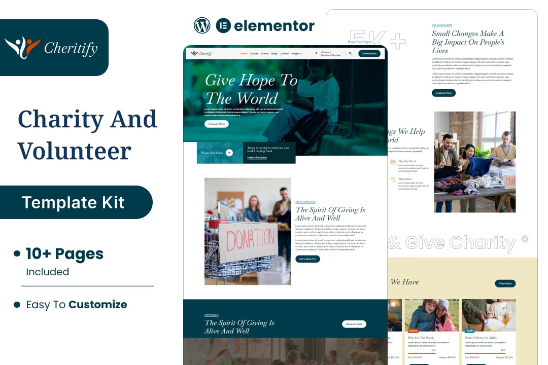 Charitify - Nonprofit Charity & Donation Elementor Template Kit template kit cover image