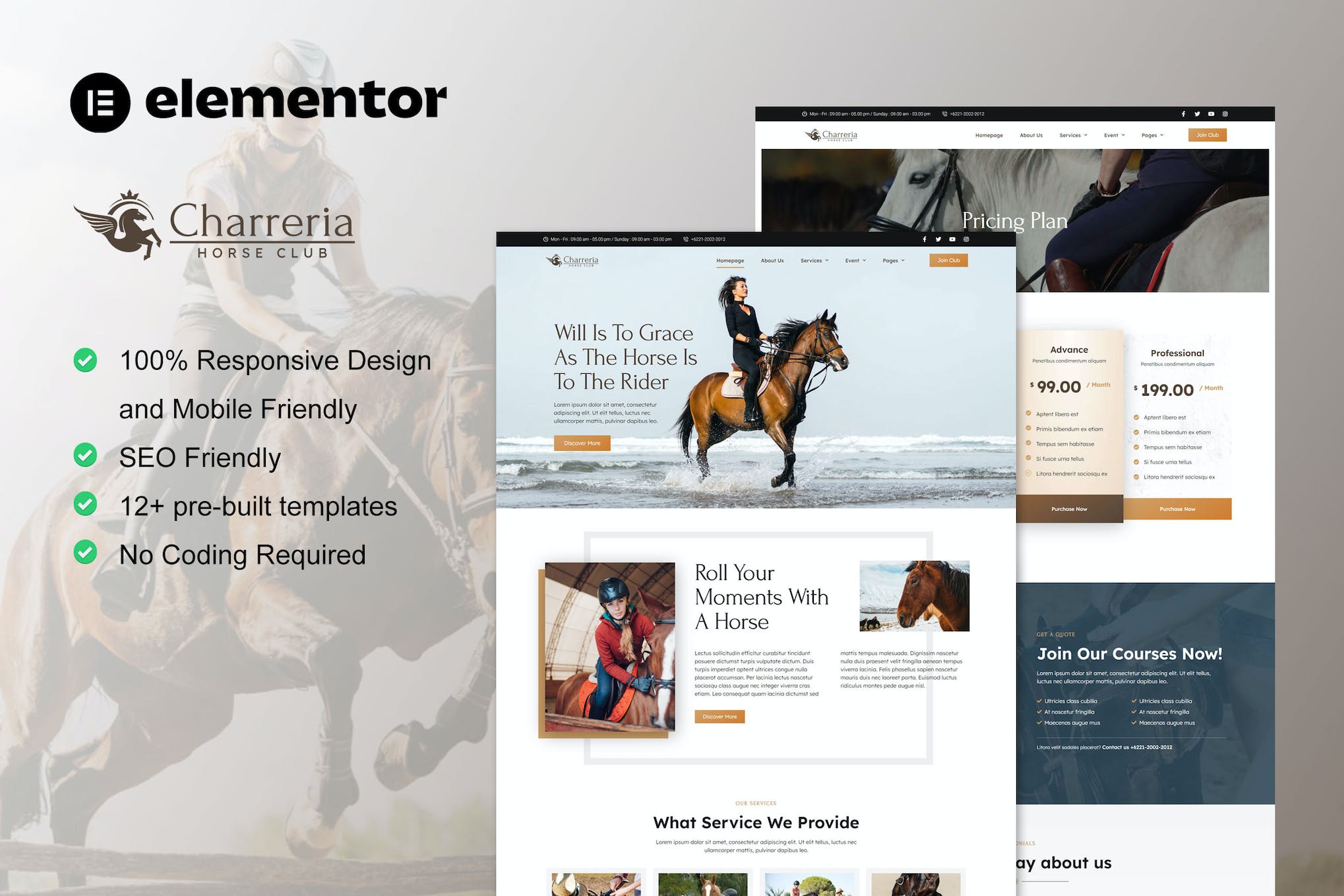 Charreria - Horse Riding Club Elementor Template Kit template kit cover image