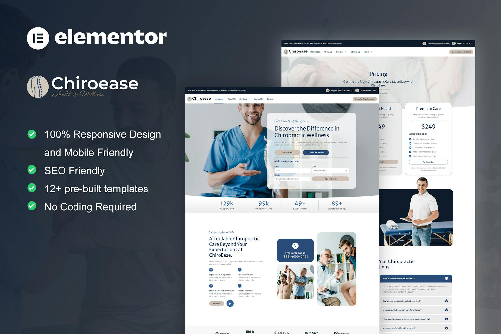 ChiroEase - Chiropractic & Physiotherapy Elementor Template Kit template kit cover image