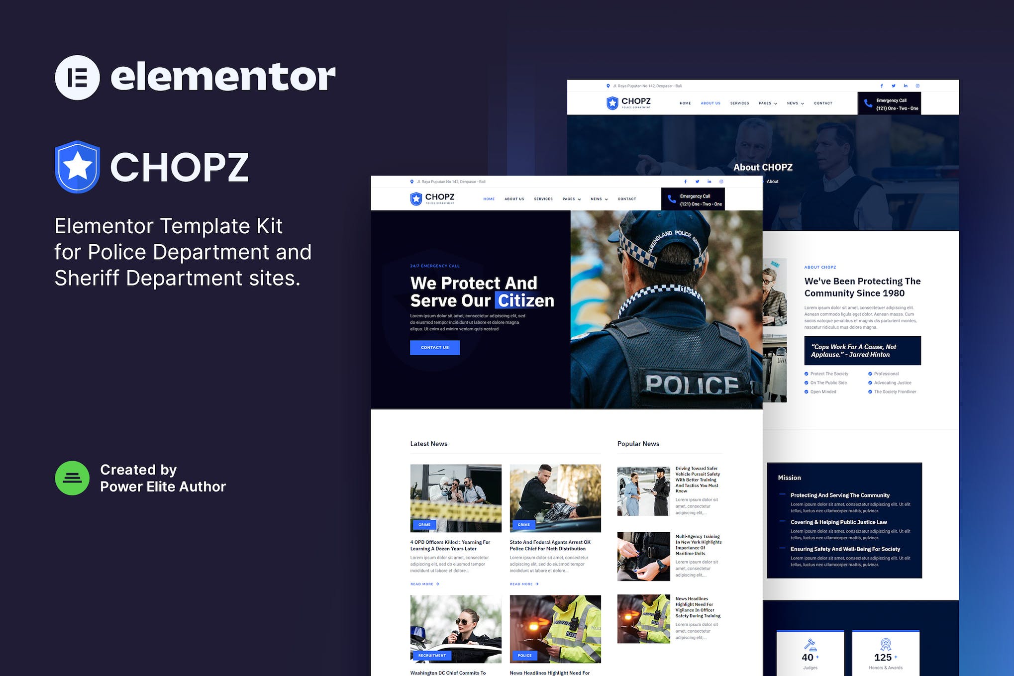 Chopz – Police & Sheriff Department Elementor Template Kit template kit cover image