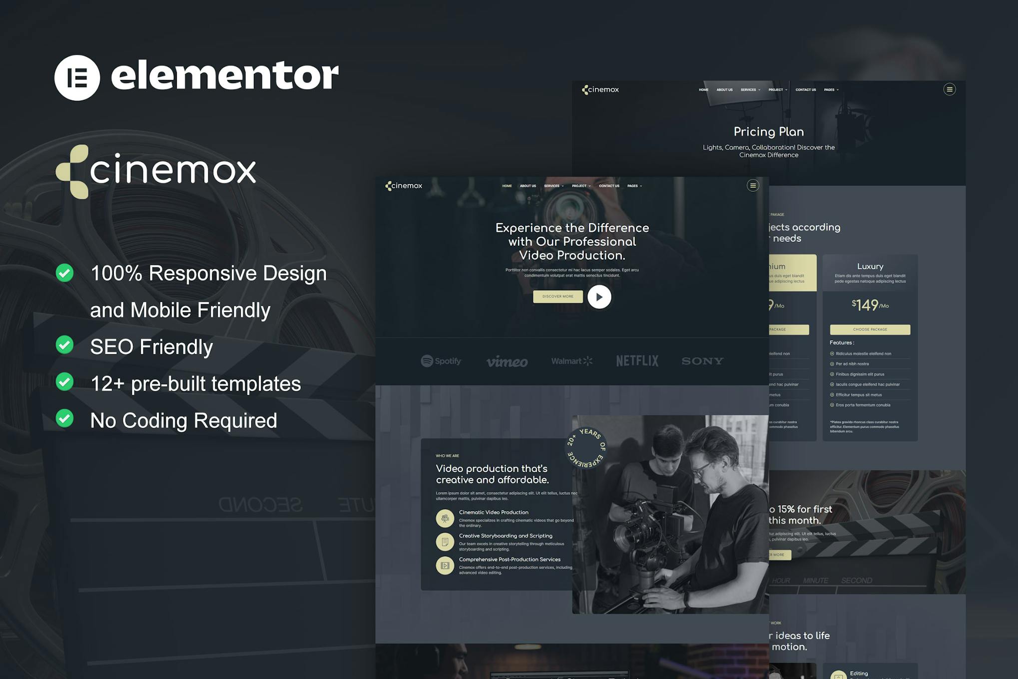 Cinemox - Video Production Company Elementor Pro Template Kit template kit cover image