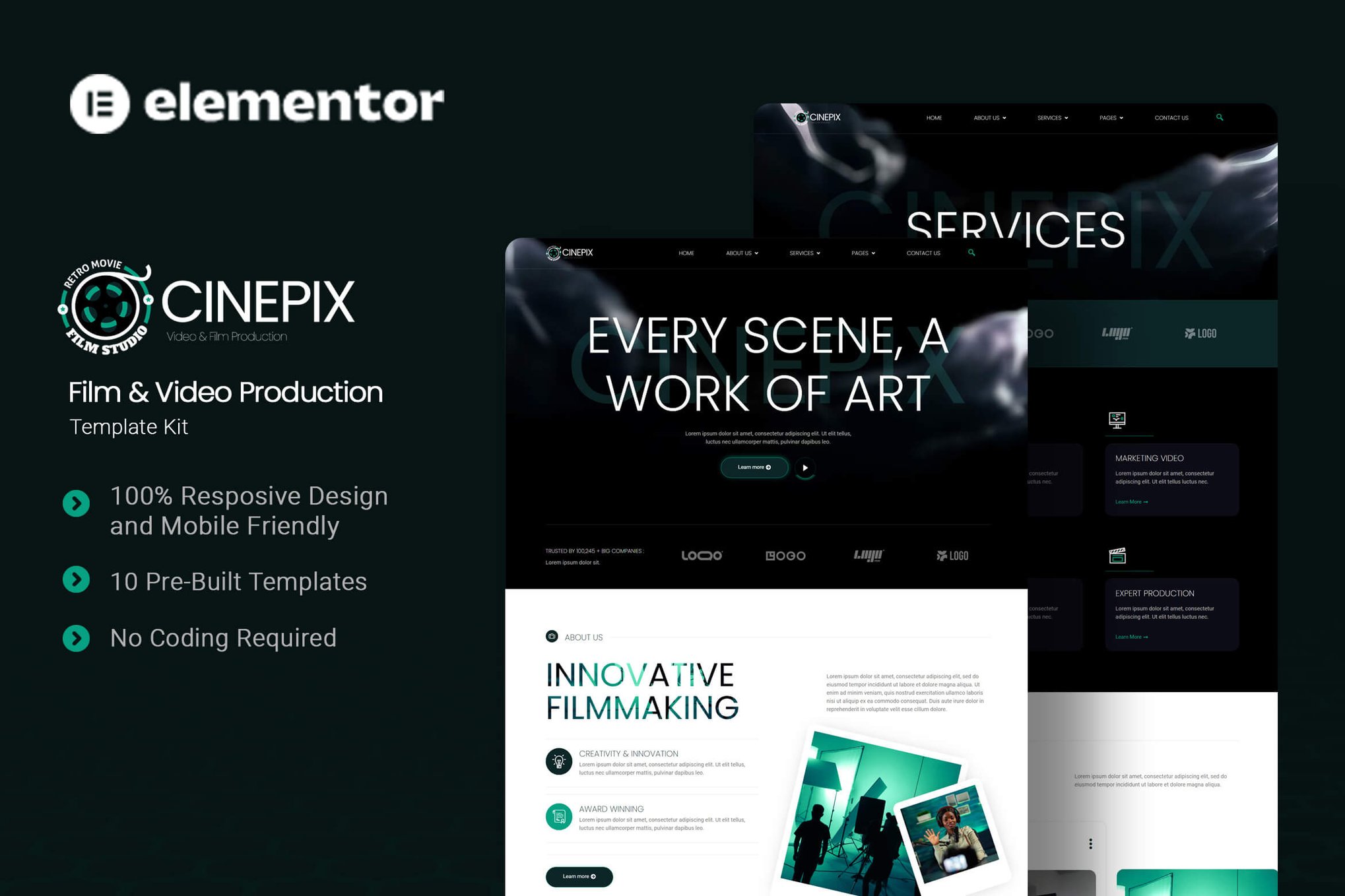 Cinepix - Film & Video Production Elementor Template Kit template kit cover image