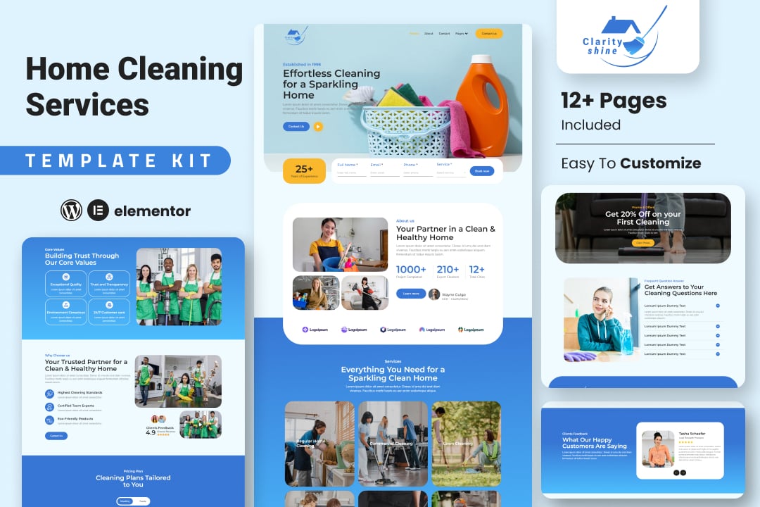 ClarityShine - Cleaning Service Company Elementor Template Kit template kit cover image