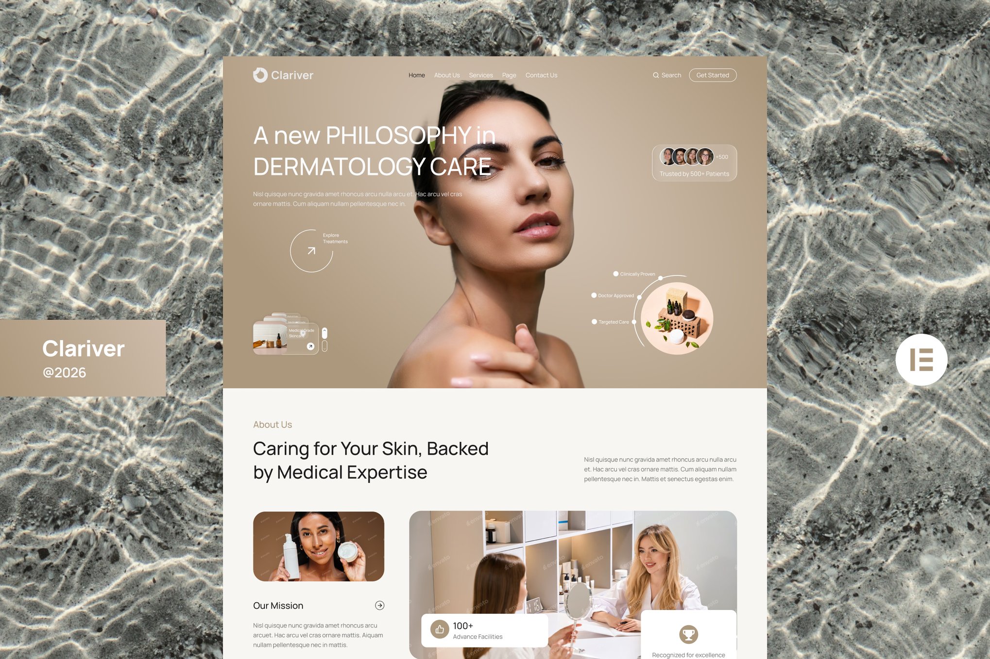 Clariver - Dermatology Skincare Clinic Website Elementor Template Kits template kit cover image