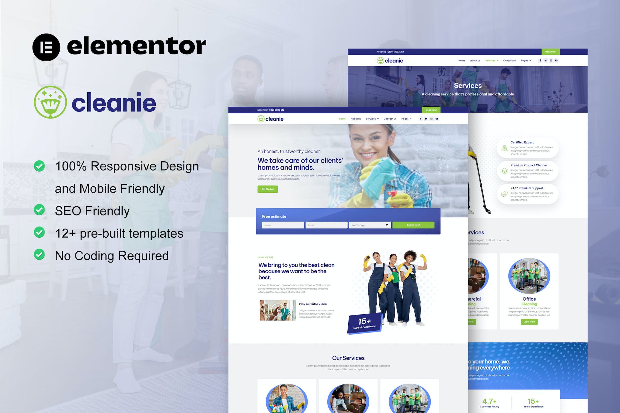 Cleanie - Cleaning Service Company Elementor Template Kit template kit cover image