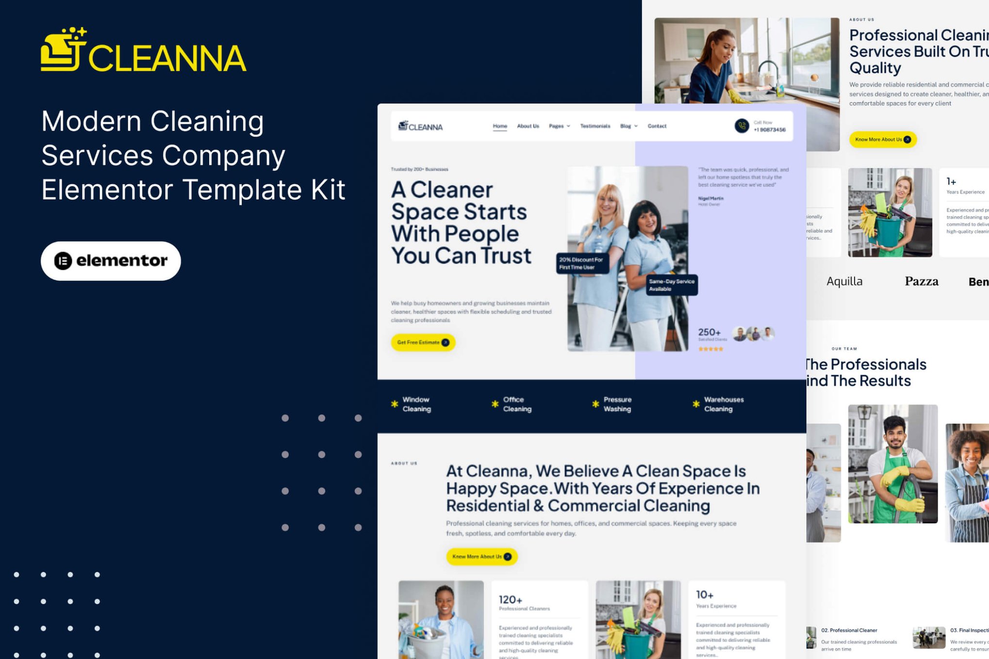 Cleanna - Modern Cleaning Service Company Elementor Pro Template Kit template kit cover image