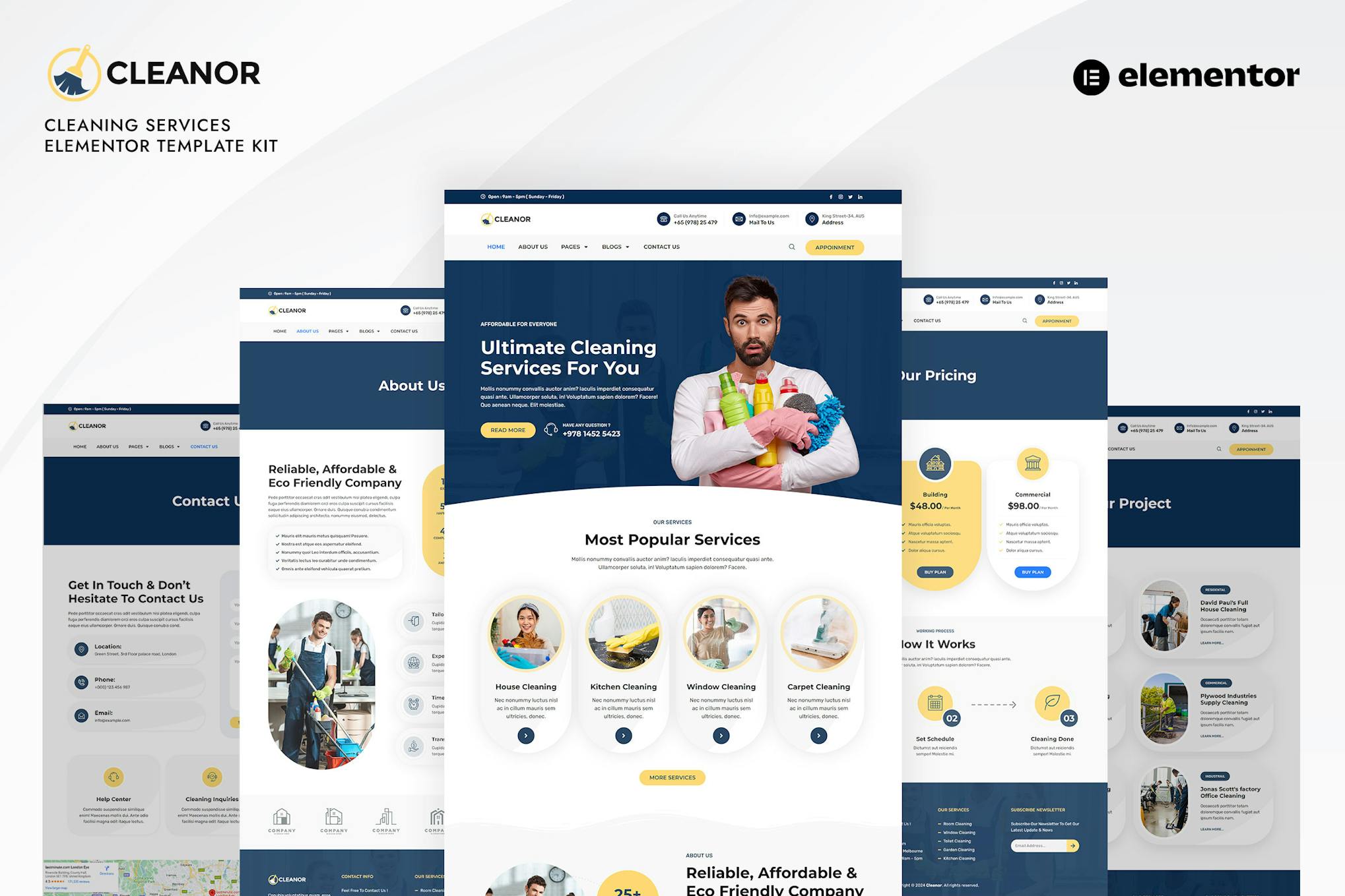 Cleanor - Cleaning Services Elementor Pro Template Kit template kit cover image