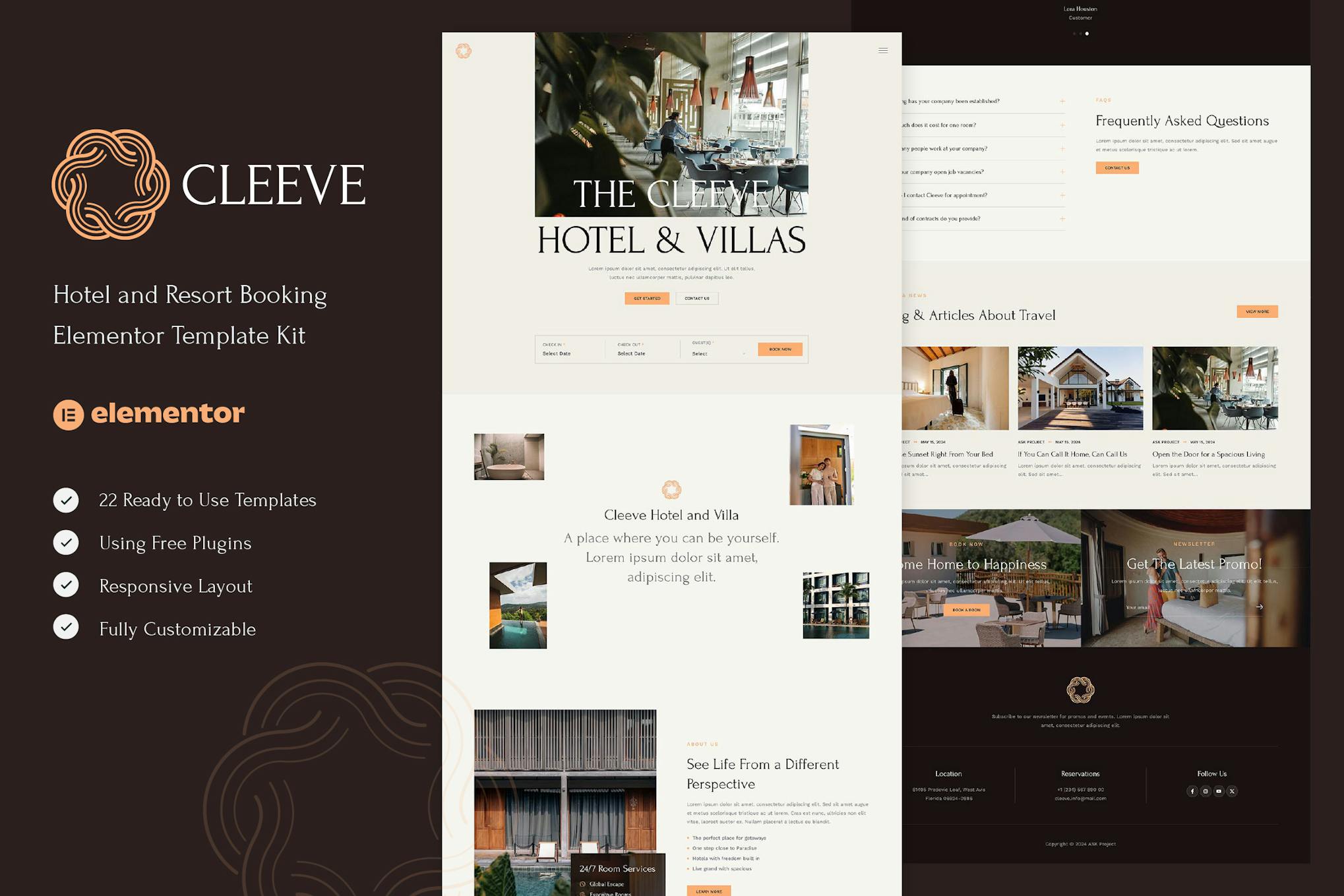 Cleeve - Hotel and Resort Booking Elementor Template Kit template kit cover image