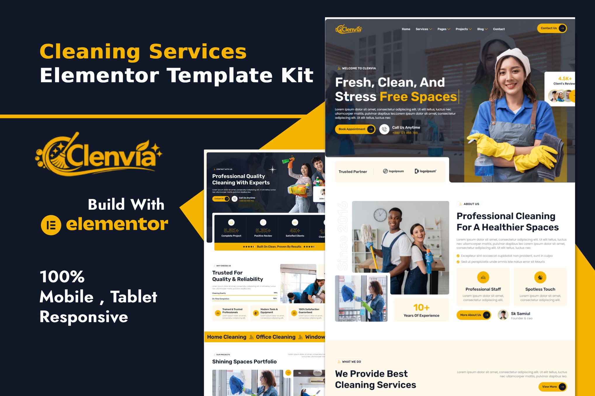 Clenvia - Cleaning Services Elementor Template Kit template kit cover image
