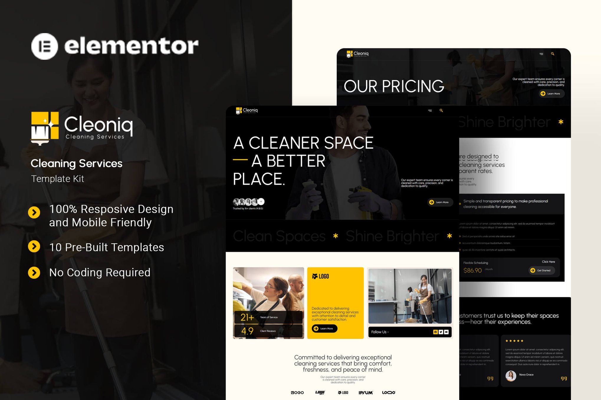 Cleoniq - Cleaning Services Elementor Template Kit template kit cover image