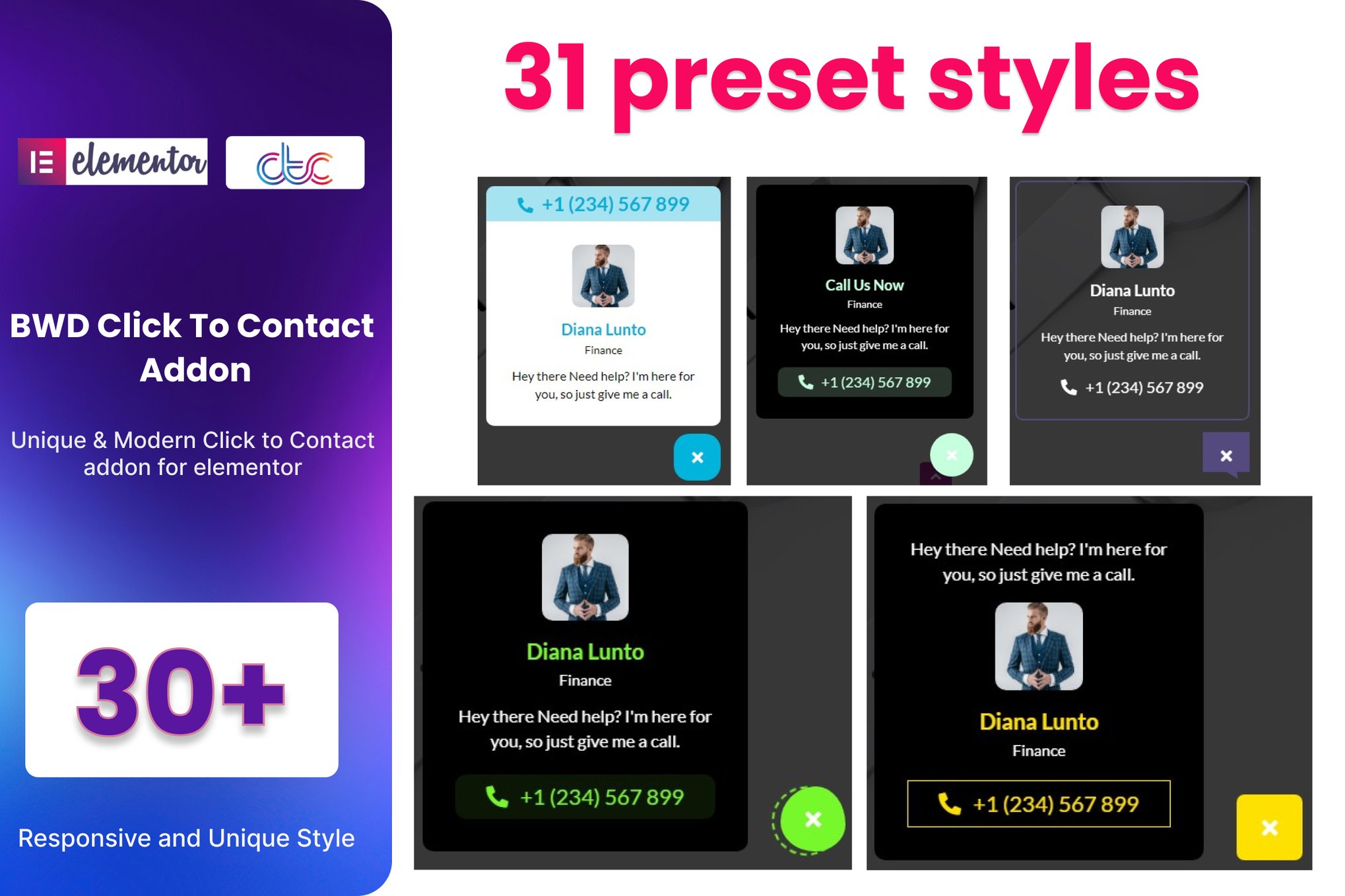 Click To Contact Addon For Elementor plugin cover image