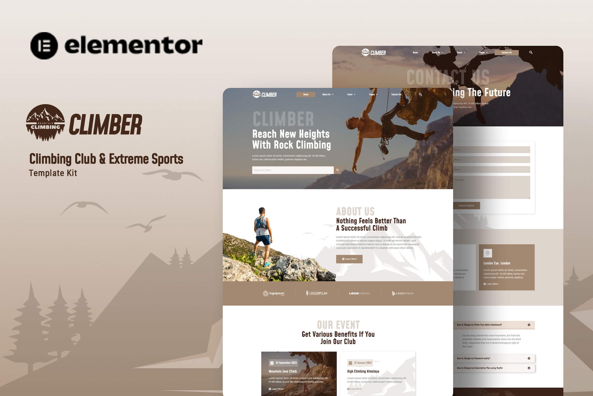 Climber - Climbing Club & Extreme Sports Elementor Template Kit template kit cover image