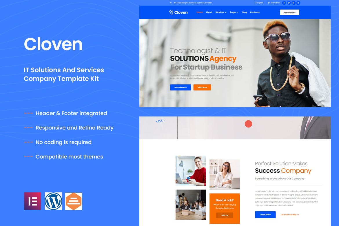 Cloven - IT Solutions & Services Company Elementor Template Kit template kit cover image