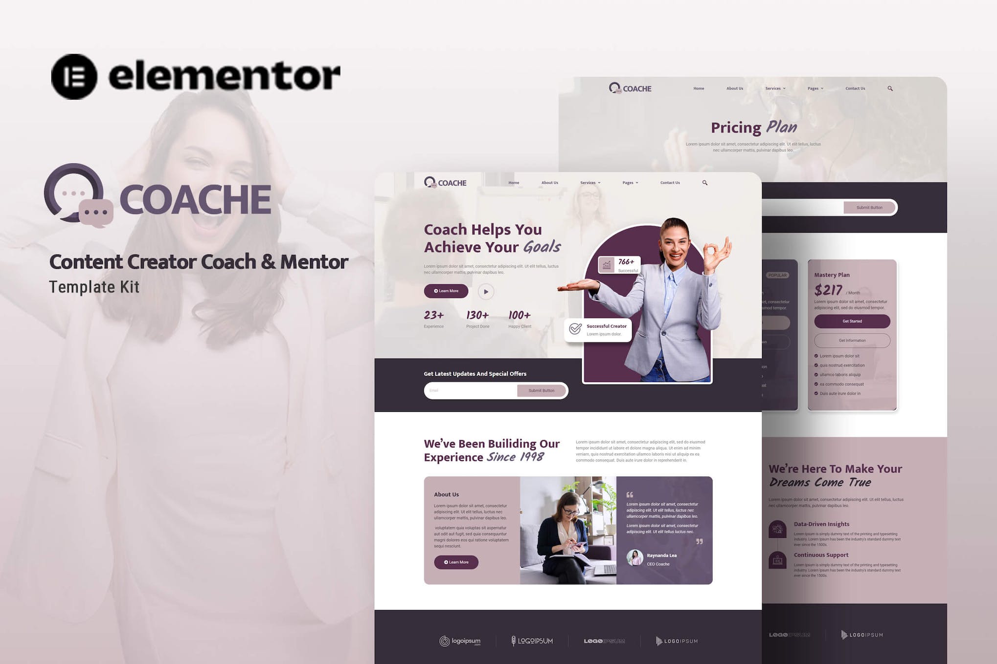 Coache - Content Creator Mentor Elementor Template Kit template kit cover image