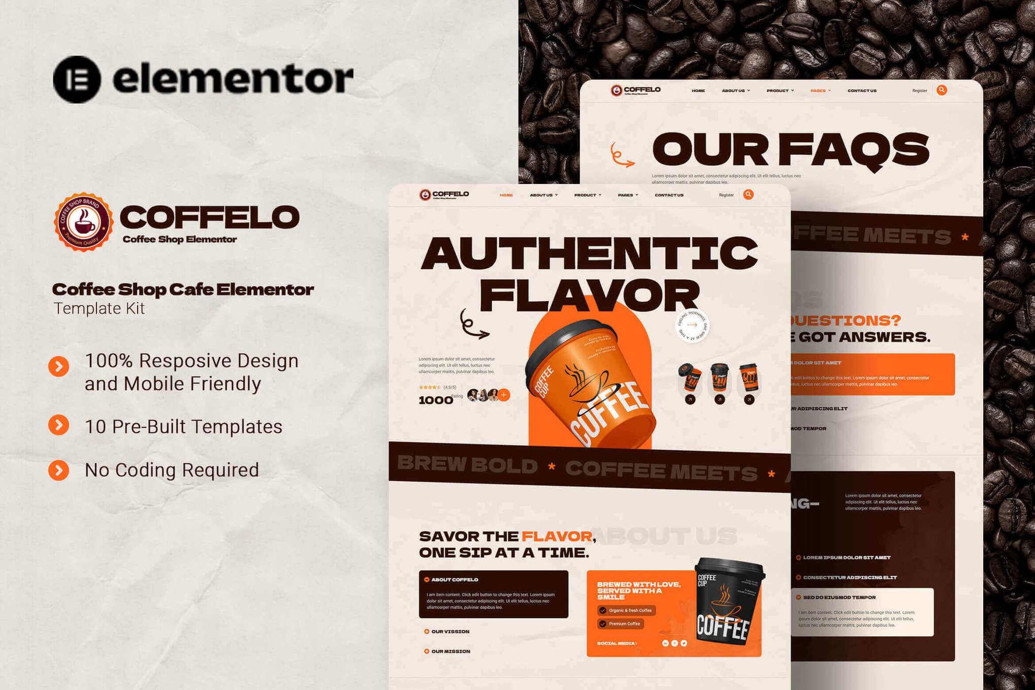 Coffelo - Coffee Shop Cafe Elementor Template Kit template kit cover image