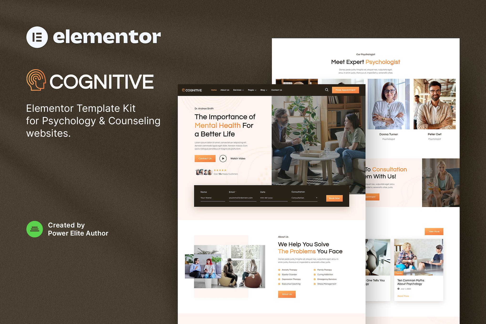 Cognitive – Psychology & Counseling Elementor Template Kit template kit cover image