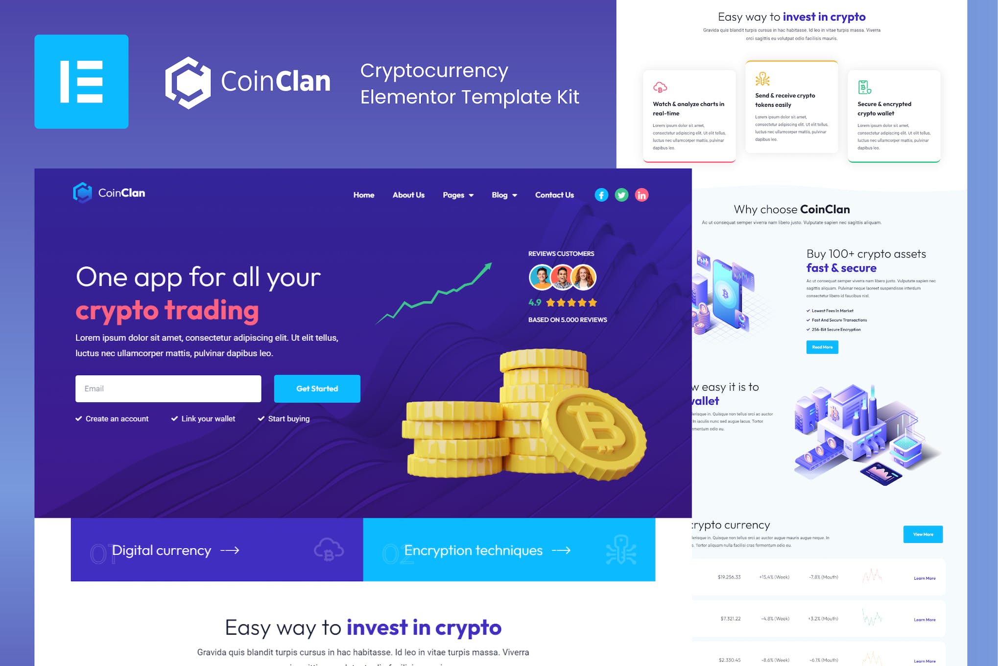 CoinClan - Cryptocurrency Elementor Template Kit template kit cover image